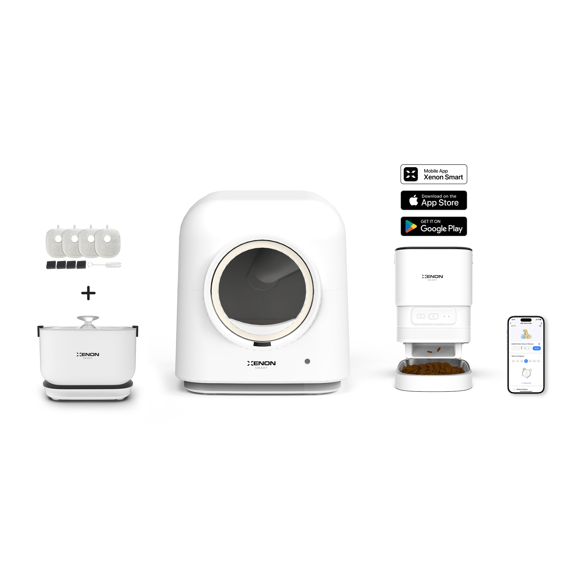 Akıllı Kedi Tuvaleti, Mama Kabı ve Bataryalı Çelik Su Pınarı 4'lü Pet Seti