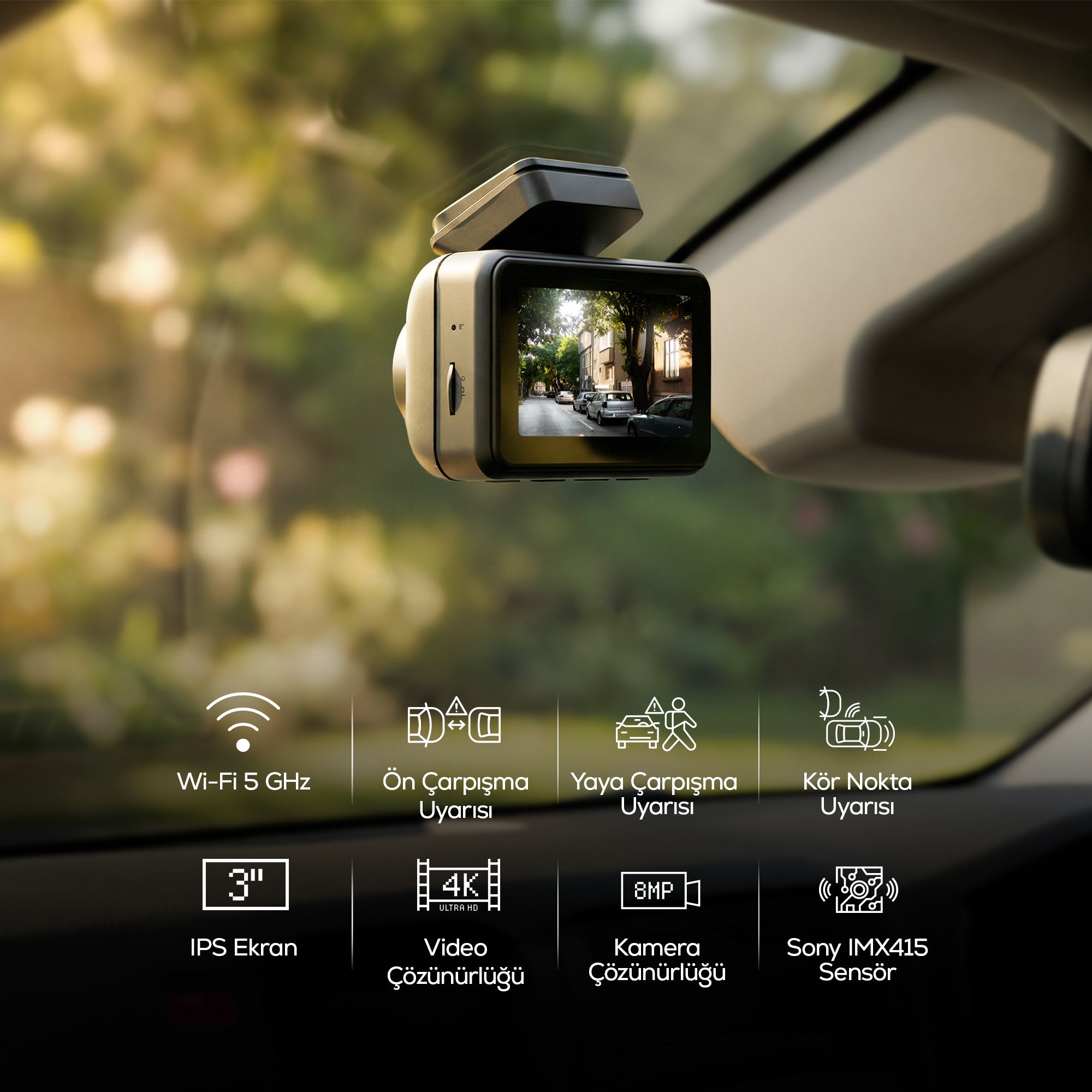 Satürn Araç Kamerası 4K Sony IMX415 | ADAS Güvenlik, Ön Arka Çift Kayıt, GPS, 5GHz WiFi, 512GB SD (X6454)