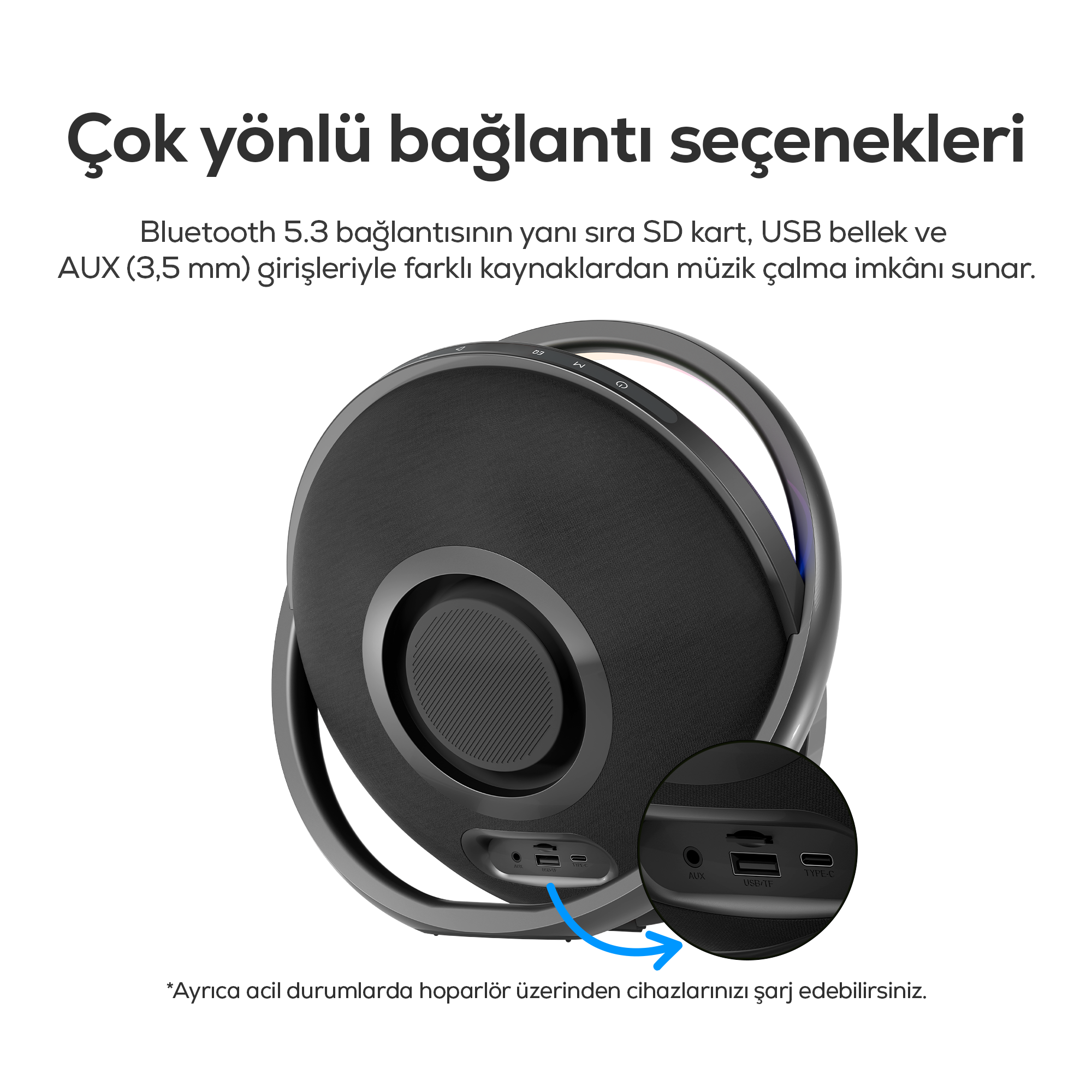 Aura Bluetooth Hoparlör | 80W RMS, 12000 mAh, Işıklı, TWS, IPX4 (X6710)