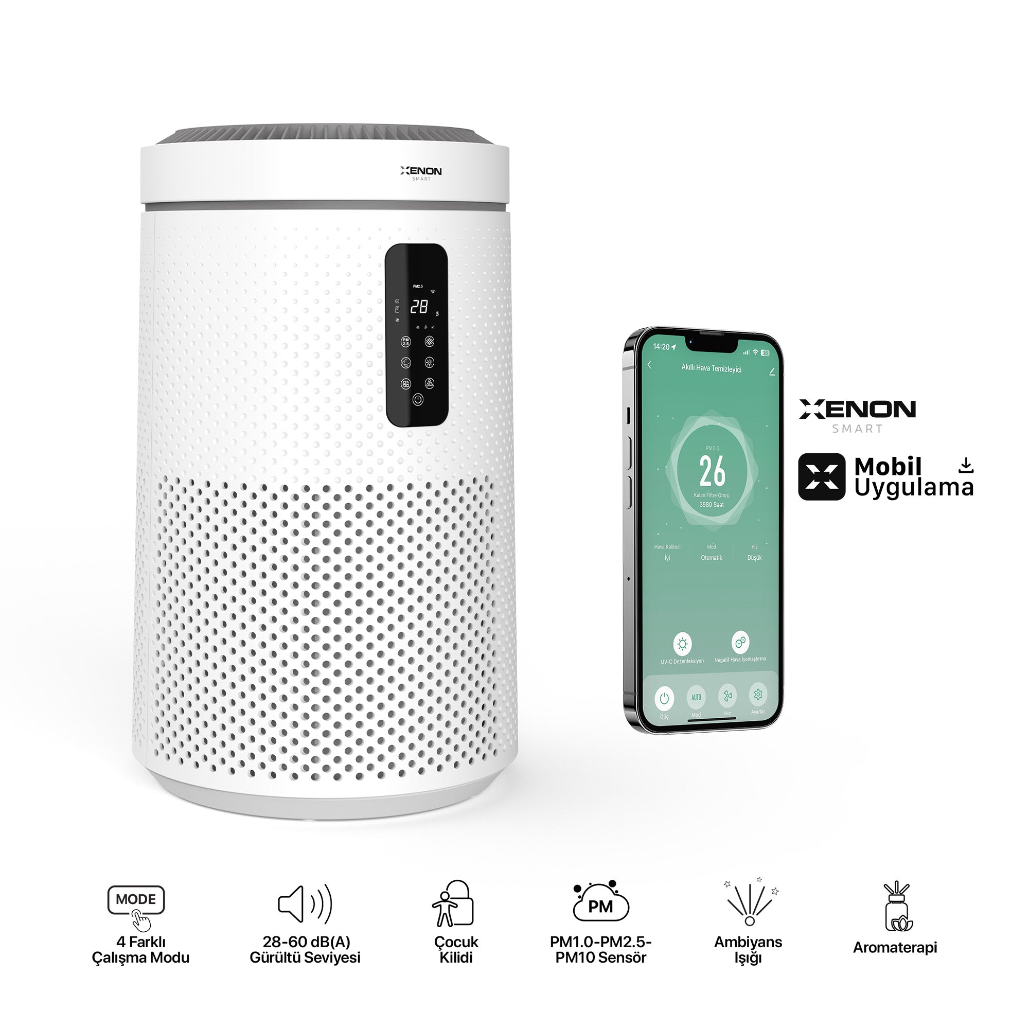 Gece Lambalı Akıllı Hava Temizleyici | Xenon Smart