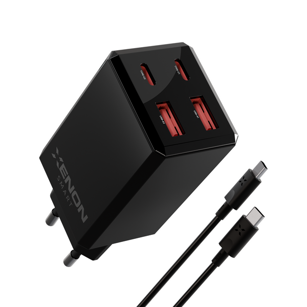 Hızlı Şarj Adaptörü 65W GaN + Type-C Kablo 100W PD | 4 Port, iPhone & Samsung Uyumlu (X6425)
