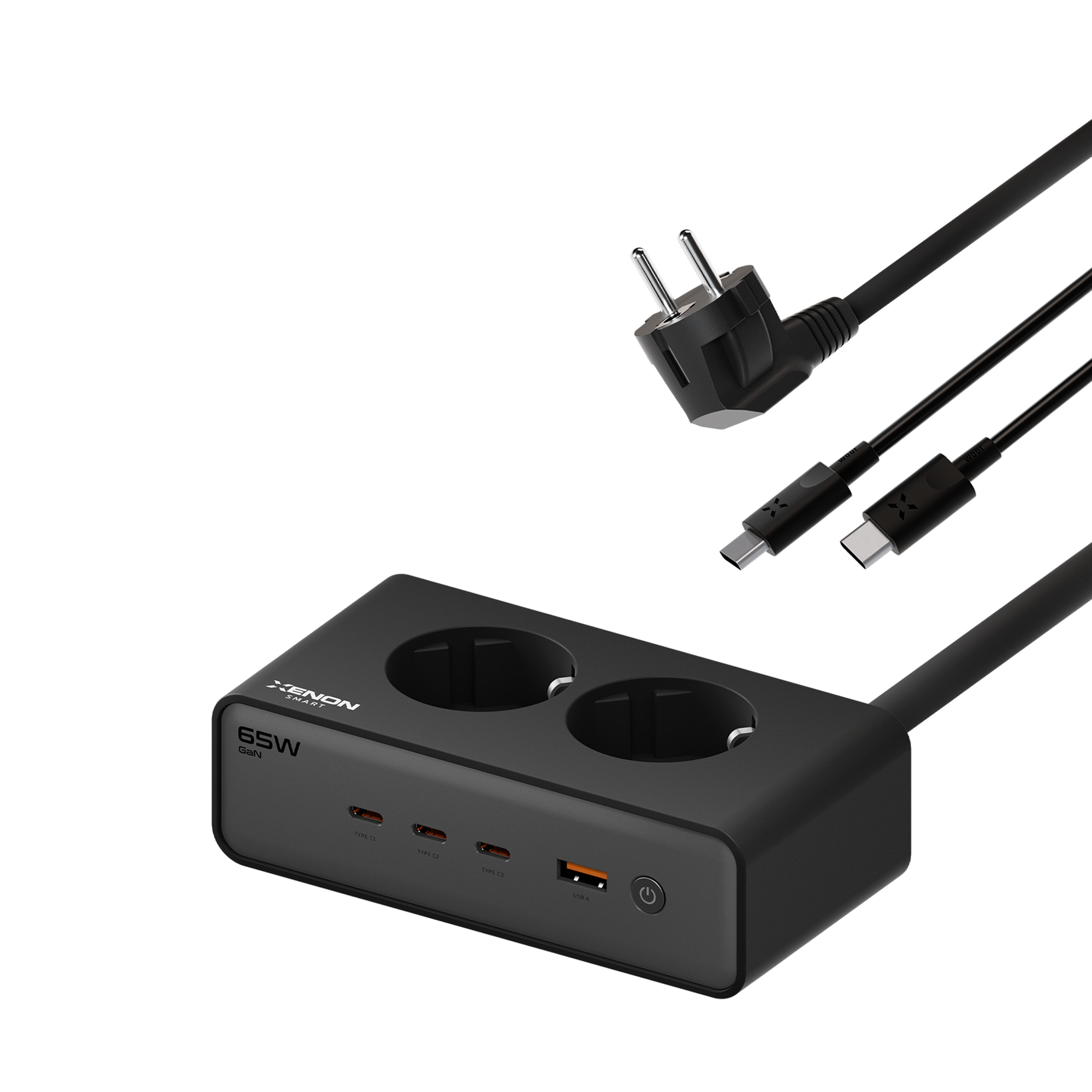 Masaüstü Priz Hızlı Şarj İstasyonu 6 in 1 | 4000W AC, 65W 3xUSB-C, 1 USB-A, 100W Type-C Kablo (X6423)