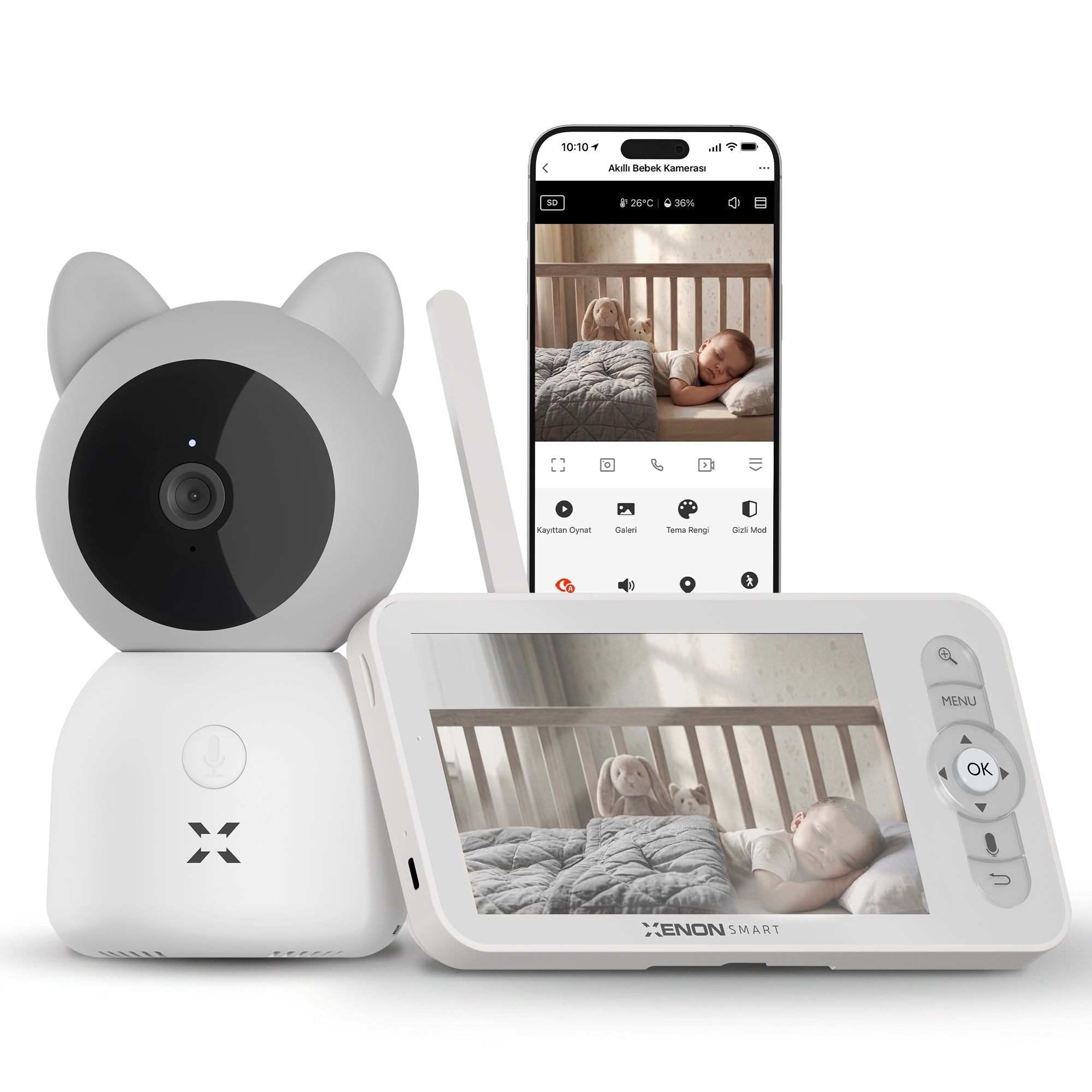 Bebek Kamerası 3MP | 5" Monitör, Mobil Takip, Ağlama Algılama, 360° Gece Görüş, RGB Lambalı (X7202)