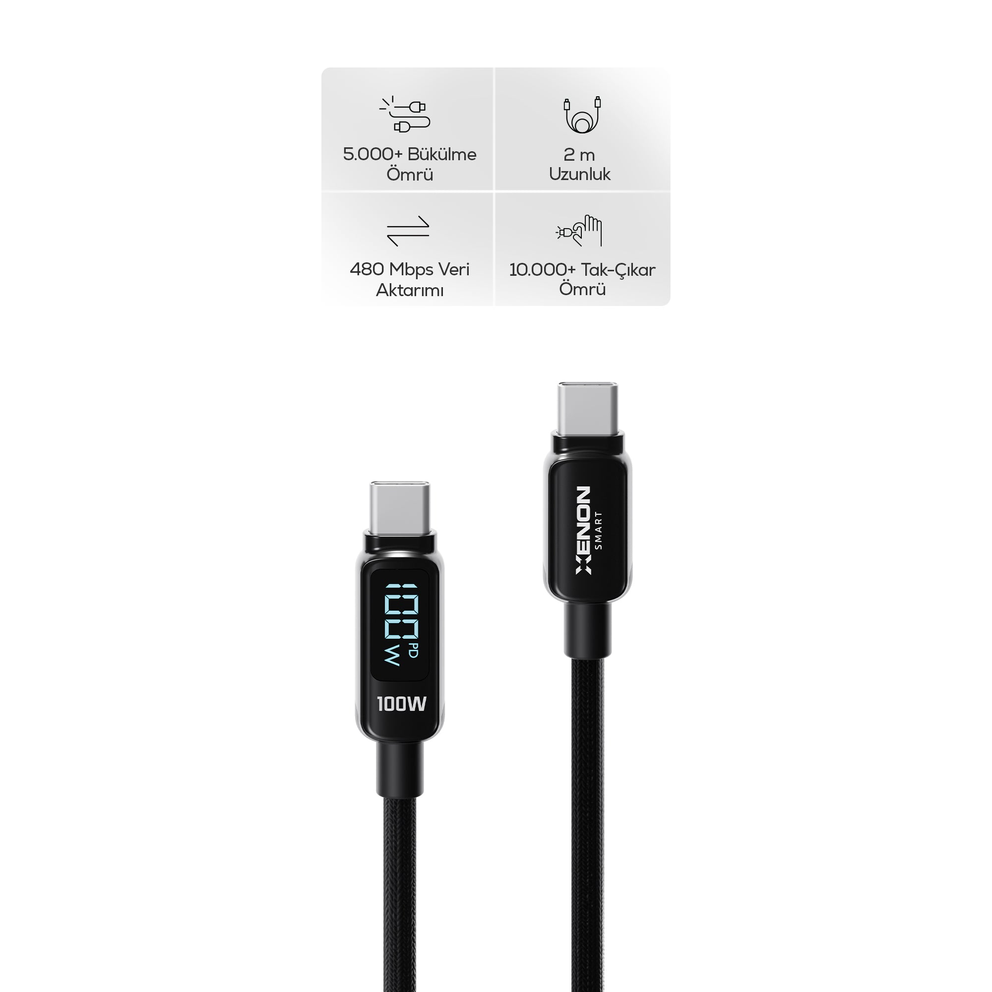 Type-C to Type-C Hızlı Şarj Kablosu | 100W PD, 2m, 480Mbps, Led Gösterge, Örgü (X6429)