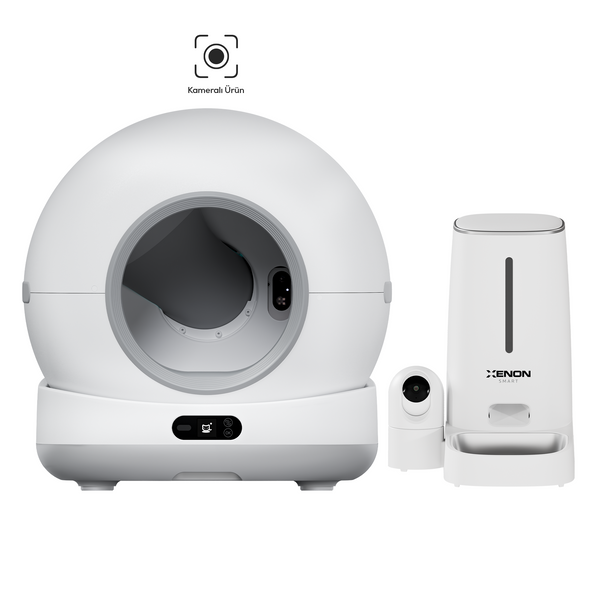 Xenon Smart Akıllı Kedi Tuvaleti ve Mama Kabı Seti — WiFi, Kameralı, Sesli İletişim, Kedi Bakım Seti