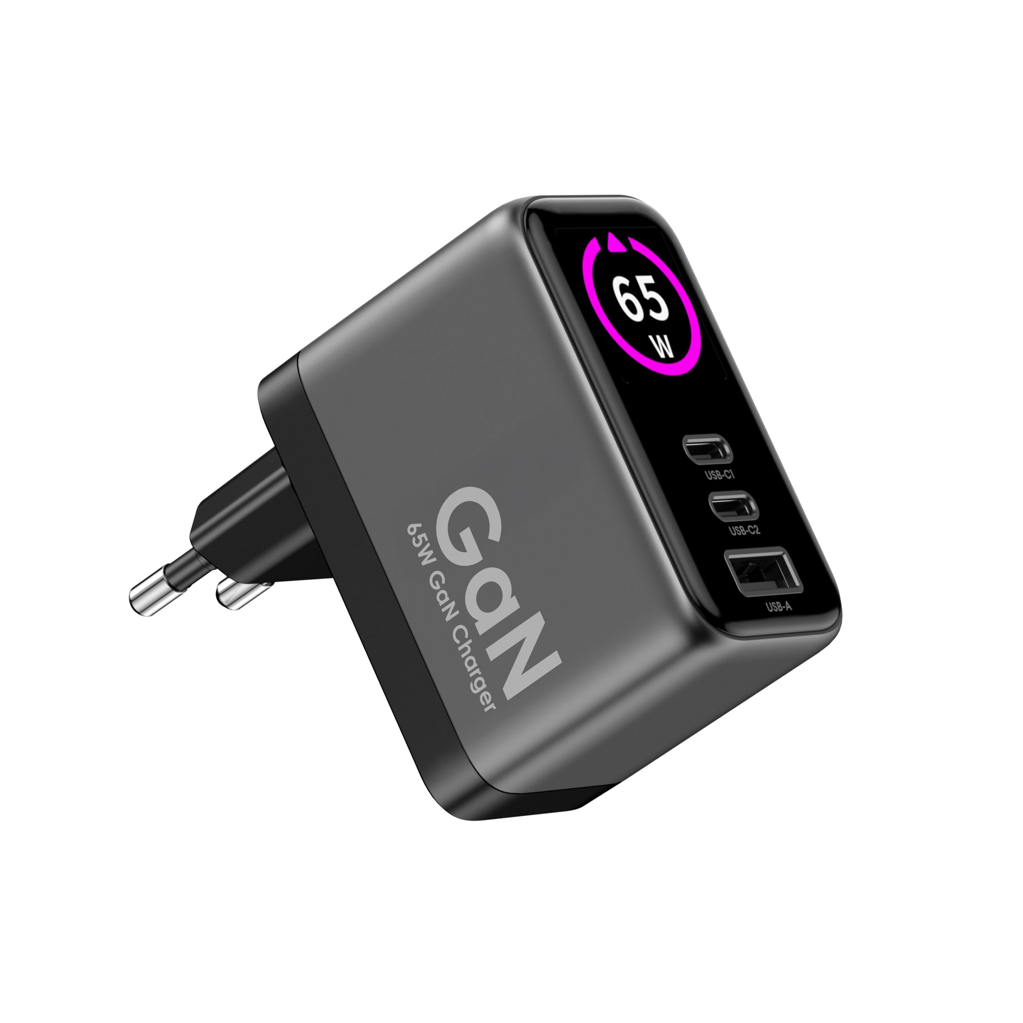 Hızlı Şarj Adaptörü | 65W, GaN, 2x USB-C ve 1 USB-A Çıkışlı, PD PPS, Dijital Güç Ekranlı (X6414)
