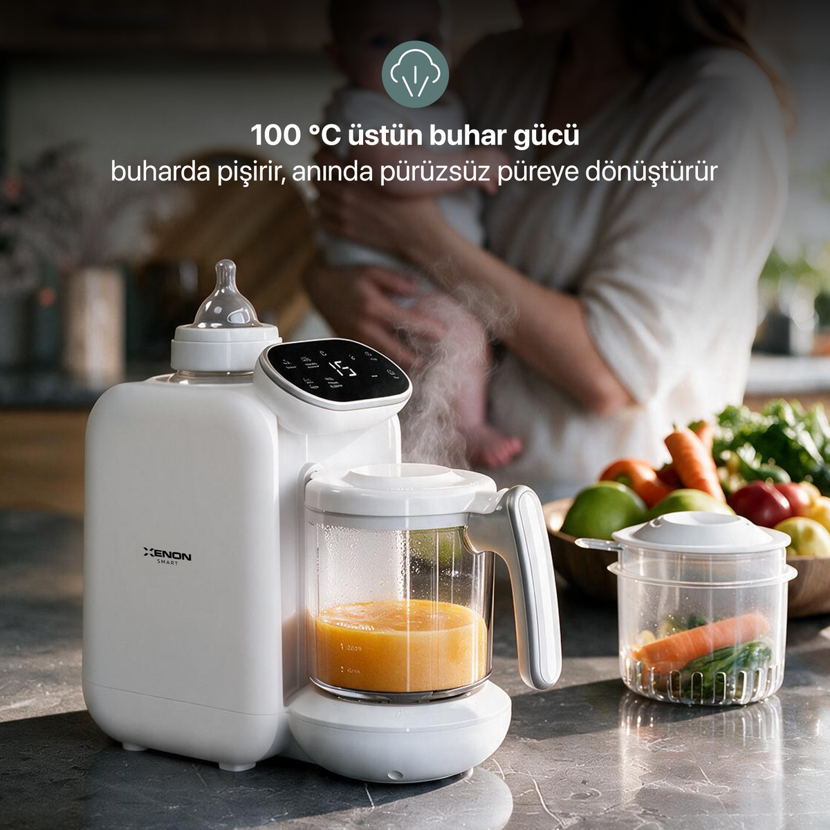 5'i 1 Arada Bebek Mama Robotu – Buharlı Pişirici, Blender ve Mama Hazırlama Makinesi (X1010)