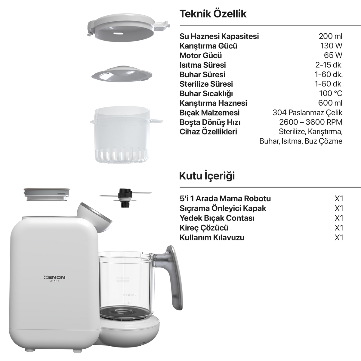 5'i 1 Arada Bebek Mama Robotu – Buharlı Pişirici, Blender ve Mama Hazırlama Makinesi (X1010)