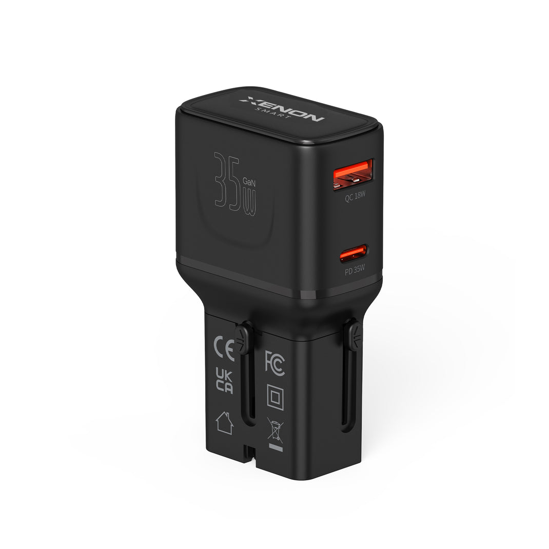 Priz Dönüştürücü | 35W GaN Hızlı Şarj, 200+ Ülke, USB-C & USB-A, PD PPS, Seyahat Adaptörü (X6407)