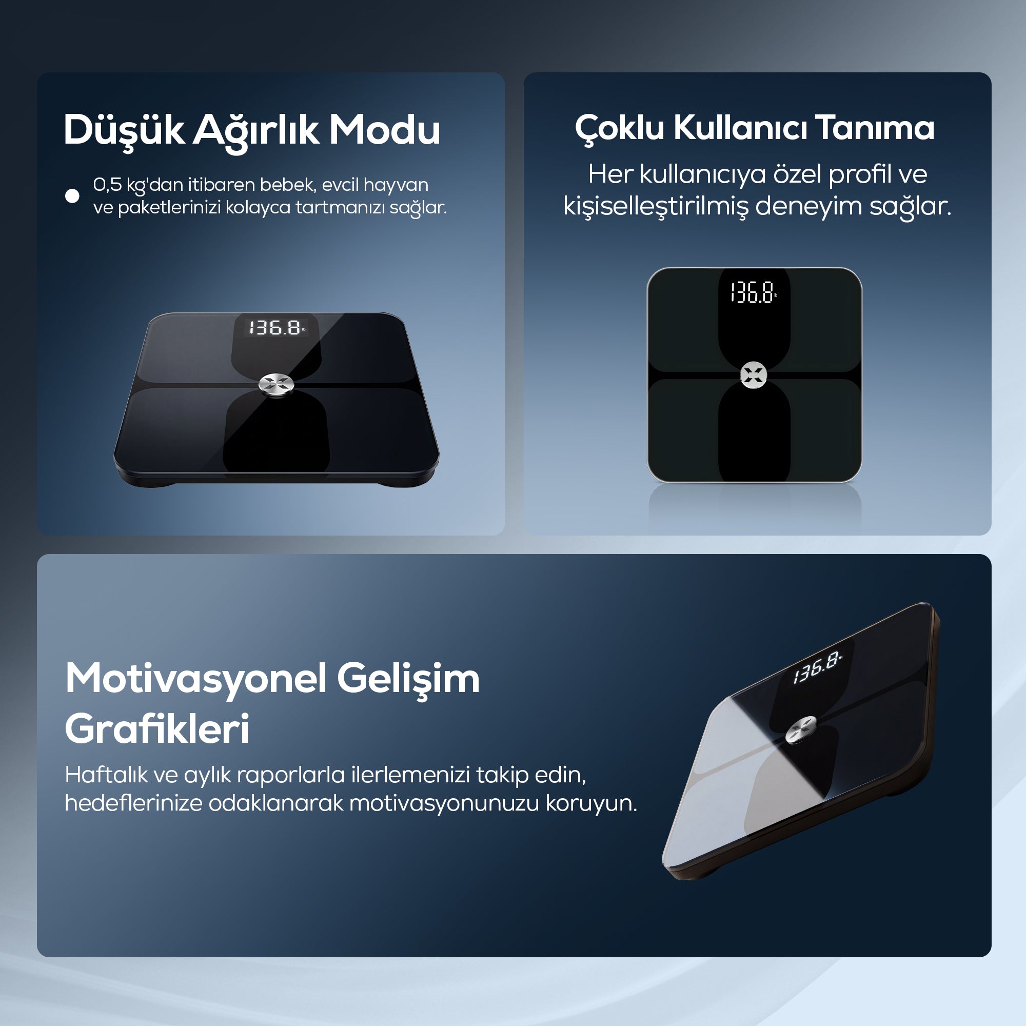 Akıllı Tartı | Mobil Kontrol, Vücut Analizli, Yağ Ölçer, Bluetooth, Dijital Baskül (X8703)