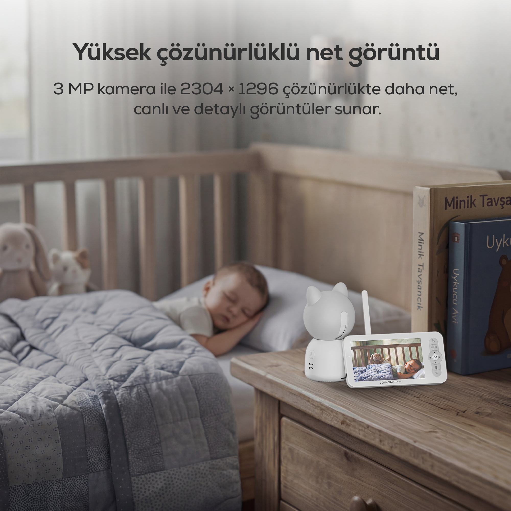 Bebek Kamerası 3MP | 5" Monitör, Mobil Takip, Ağlama Algılama, 360° Gece Görüş, RGB Lambalı (X7202)