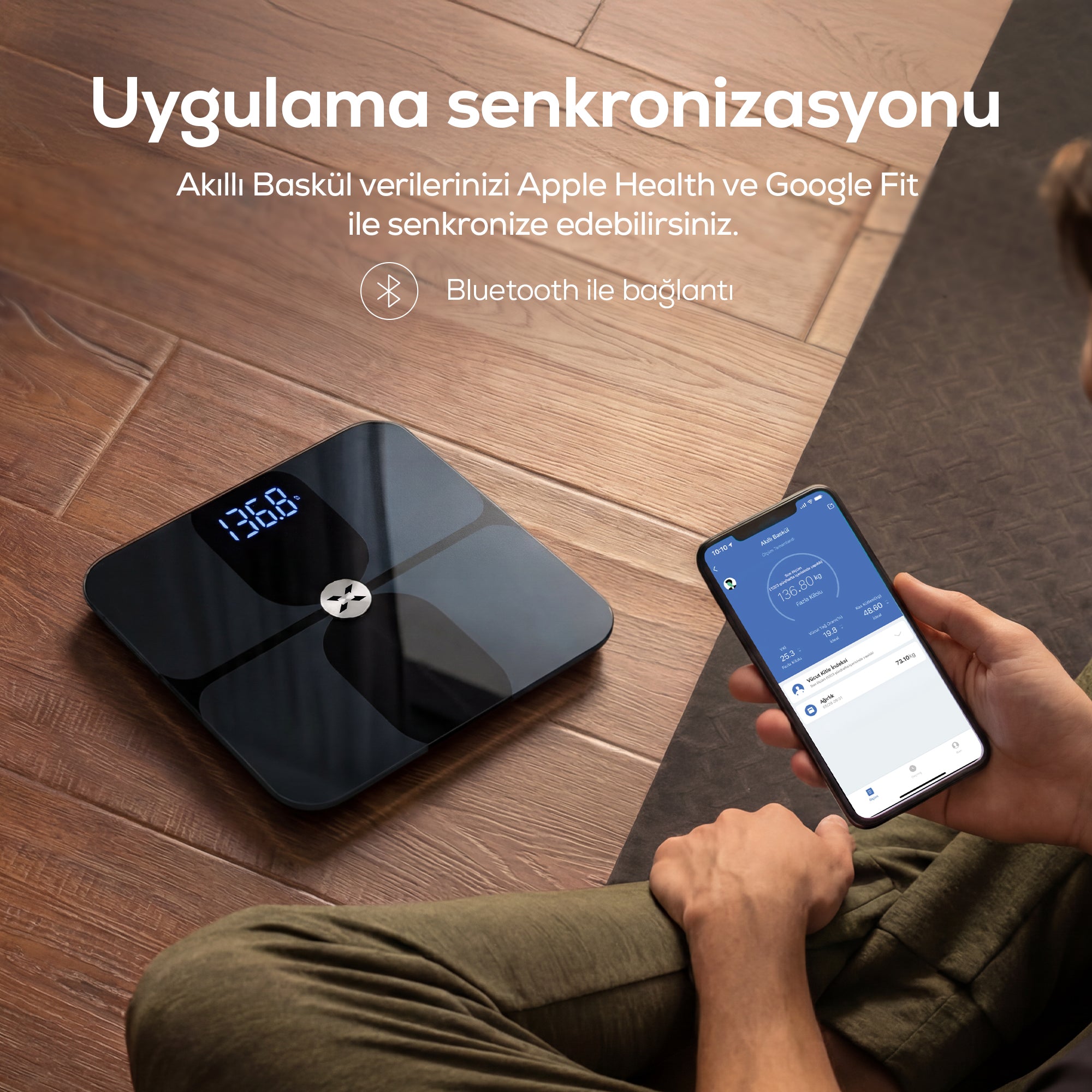 Akıllı Tartı | Mobil Kontrol, Vücut Analizli, Yağ Ölçer, Bluetooth, Dijital Baskül (X8703)