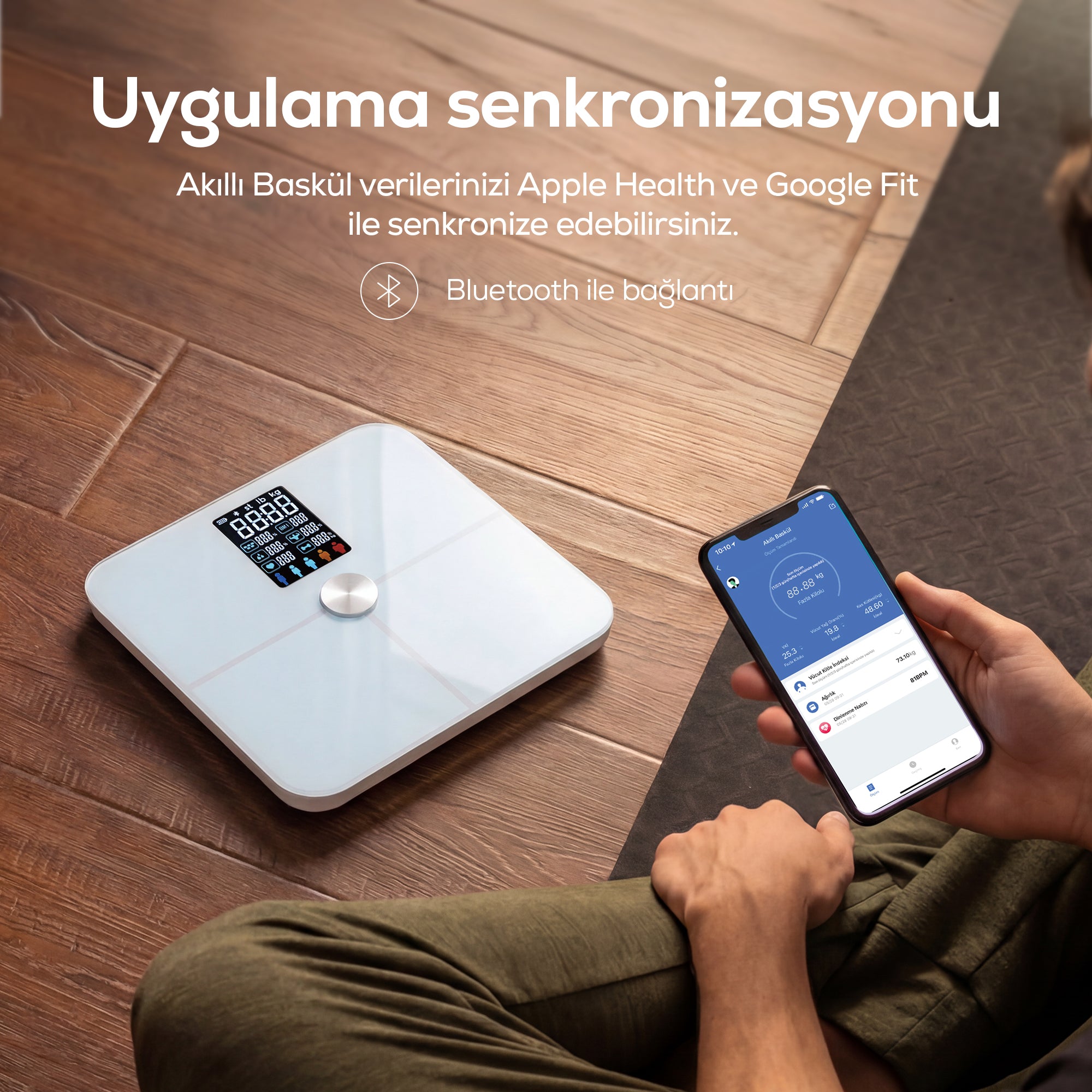 Akıllı Tartı | 17 Temel Vücut Analizi, Nabız Ölçer, Mobil Kontrol, Dijital Baskül (Beyaz - X8702)