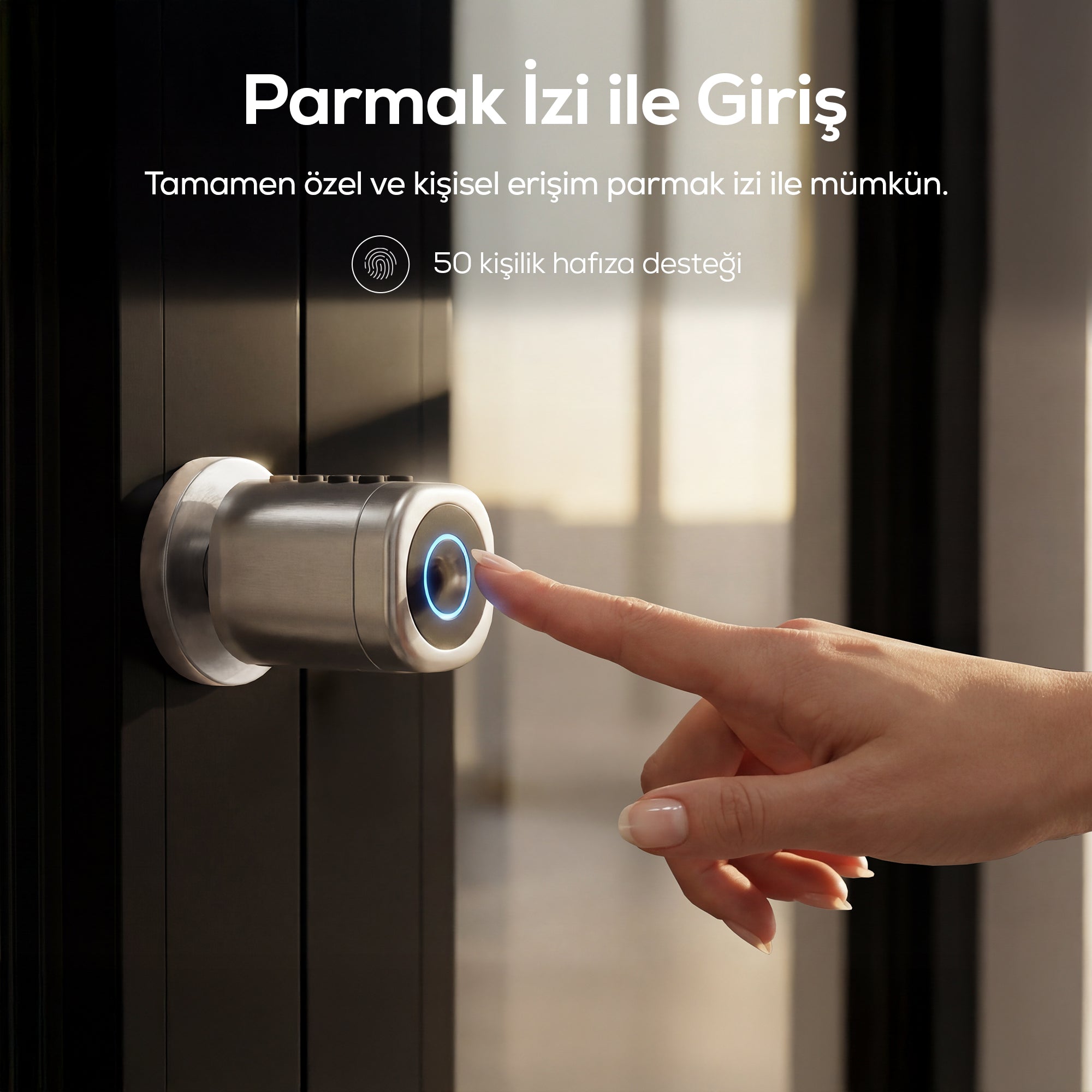 Akıllı Kapı Kilidi | Gümüş Seri, 5'li Giriş, Parmak İzli, Mobil, Şifre, Kart, Smartlock (X8052)