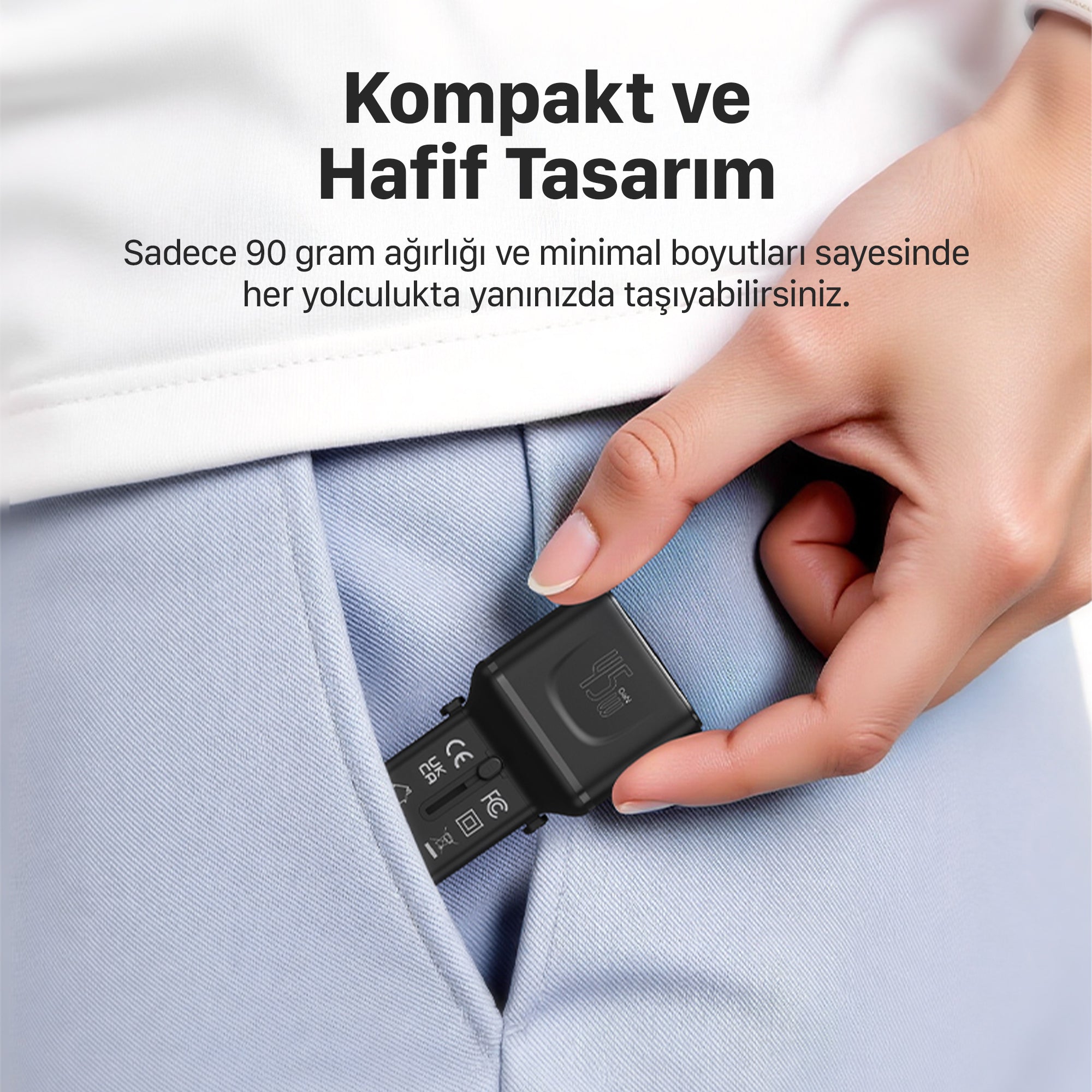 Priz Dönüştürücü | 45W GaN Hızlı Şarj, 200+ Ülke, 2x USB-C, PD PPS, Seyahat Adaptörü (X6409)