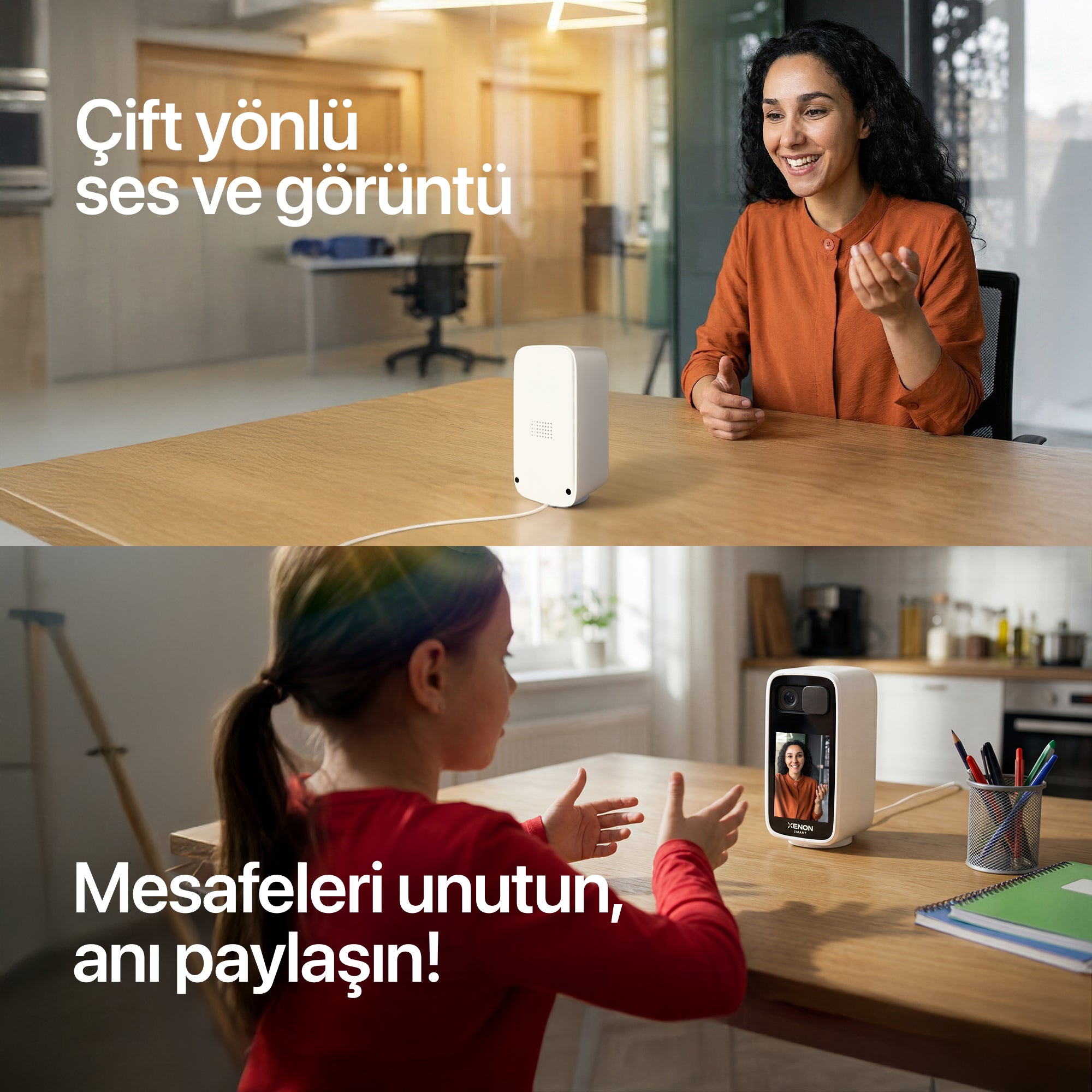 Ekranlı Akıllı İkili İç Mekan Güvenlik Kamera Seti Yaşlı ve Çocuk Takibi İçin Kameradan Kameraya Konuşmalı 2K QHD 4MP Gece Görüşlü Sesli Görüntülü