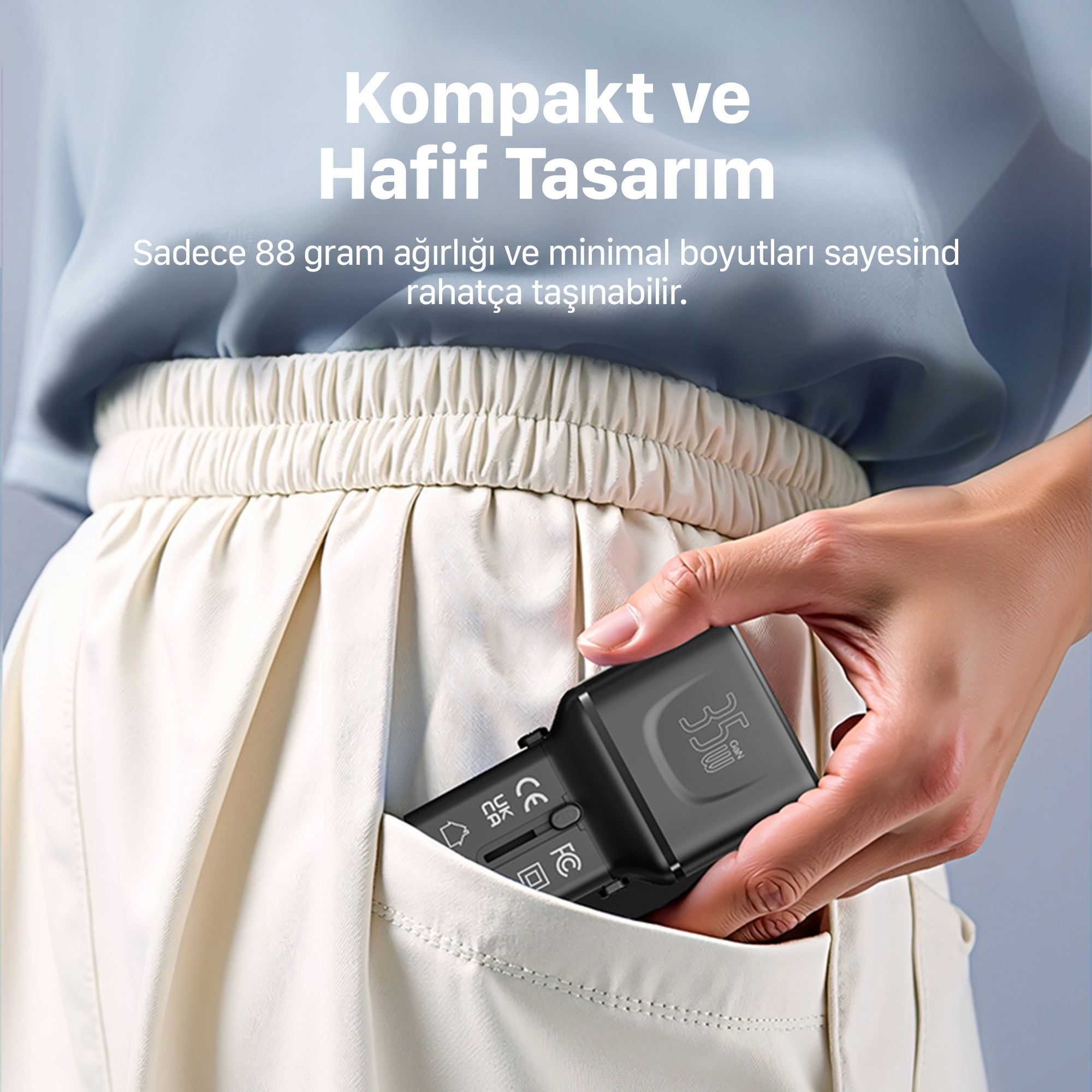 Priz Dönüştürücü | 35W GaN Hızlı Şarj, 200+ Ülke, USB-C & USB-A, PD PPS, Seyahat Adaptörü (X6407)