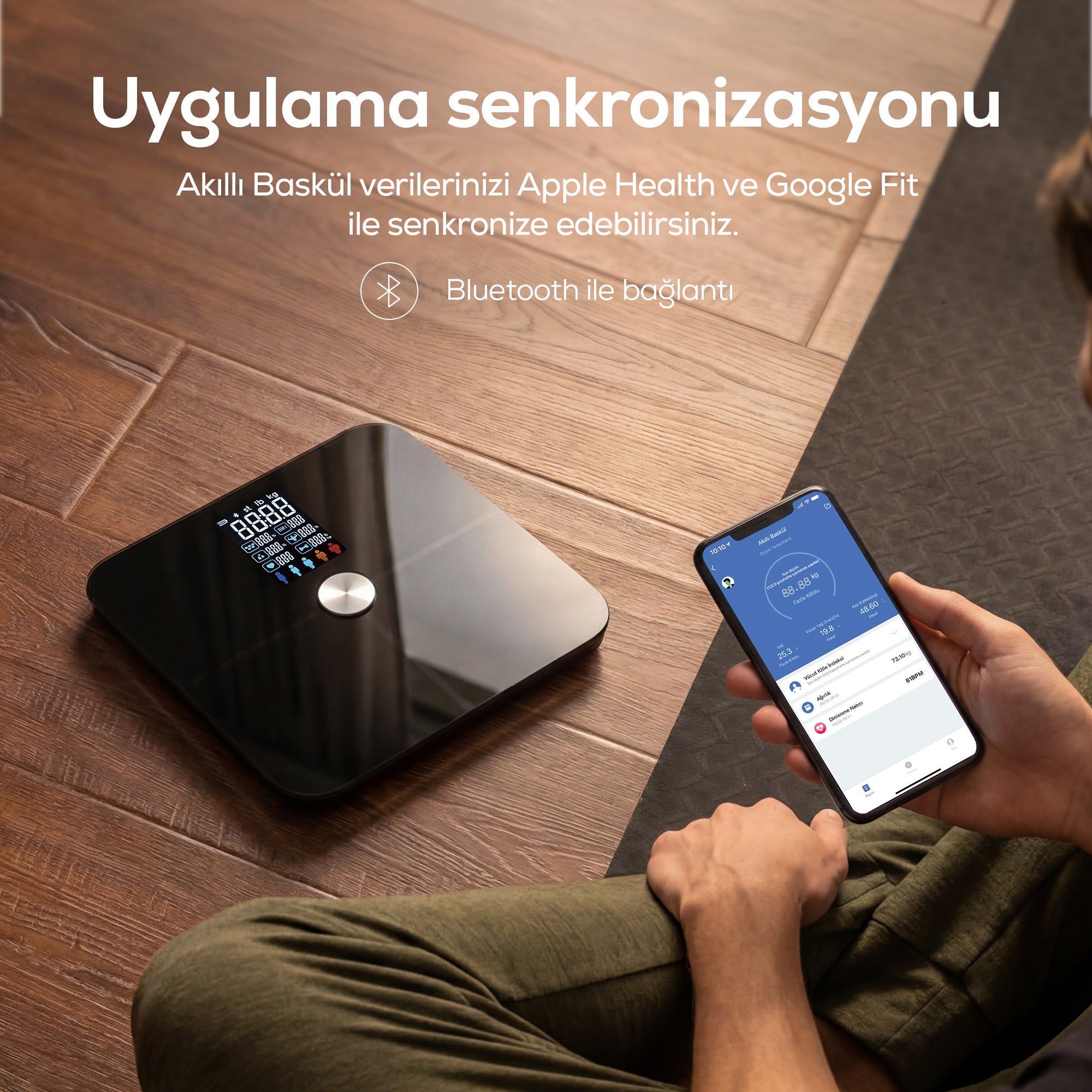 Akıllı Tartı | 17 Temel Vücut Analizi, Nabız Ölçer, Mobil Kontrol, Dijital Baskül (Siyah - X8702)