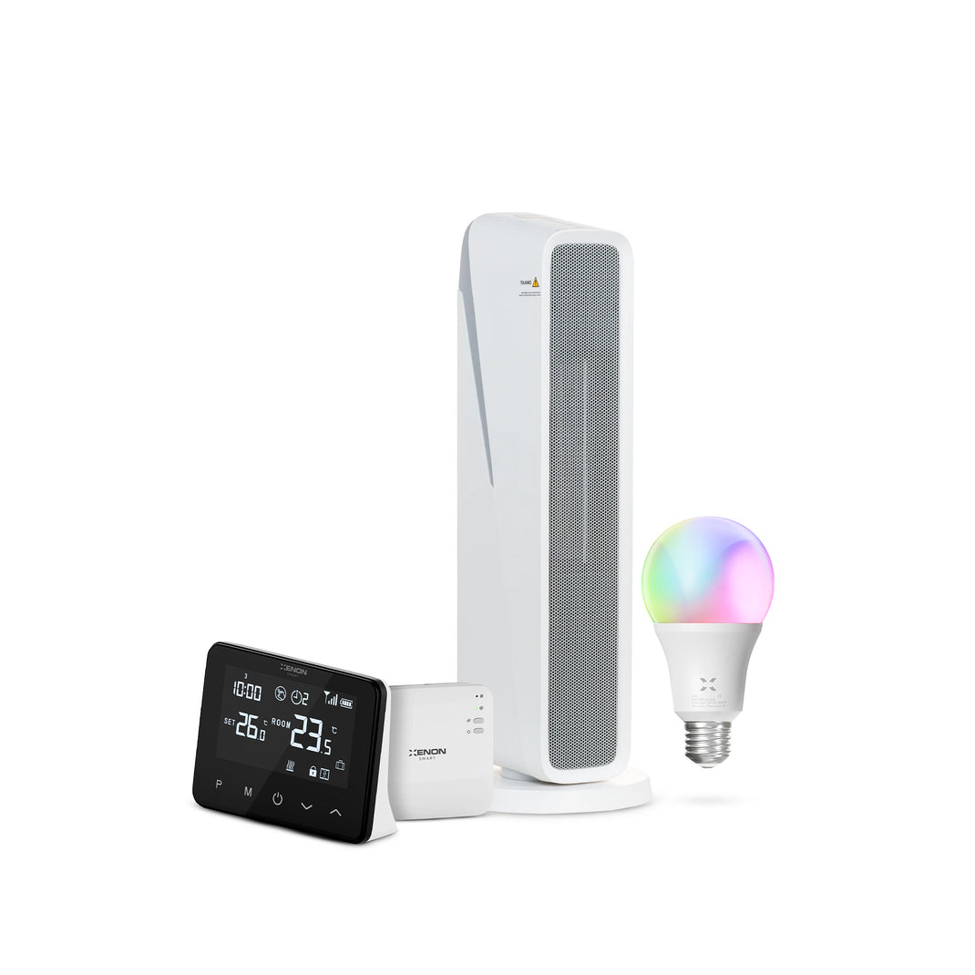 Fanlı Isıtıcı, Oda Termostatı ve Akıllı Ampul | 3'lü Set, Wifi, Mobil Kontrol, Modlu Akıllı Paket