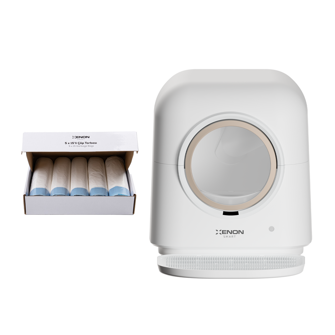 Otomatik Kedi Tuvaleti 60L + Yedek Çöp Torbası (75 Adet) | 2'li Set, Mobil Kontrol, UV, Sensörlü