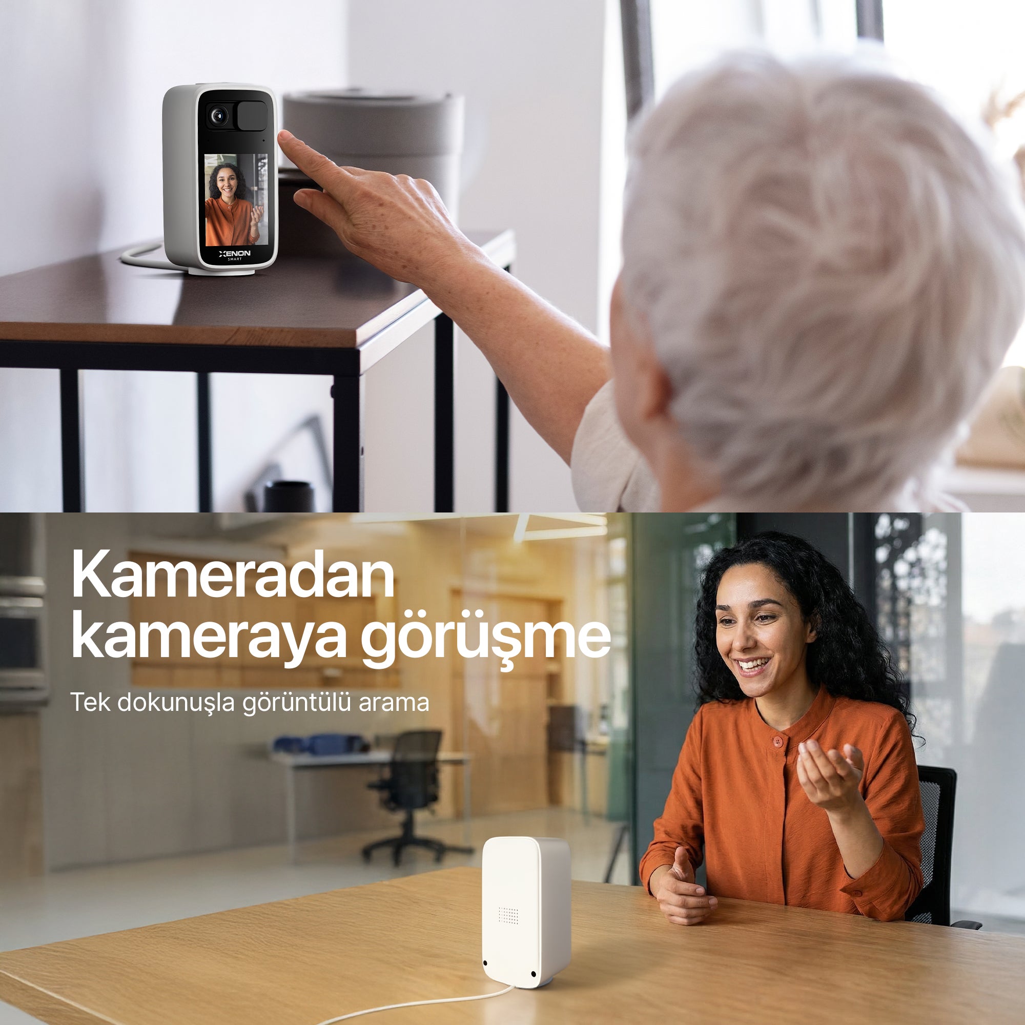 Ekranlı Akıllı İkili İç Mekan Güvenlik Kamera Seti Yaşlı ve Çocuk Takibi İçin Kameradan Kameraya Konuşmalı 2K QHD 4MP Gece Görüşlü Sesli Görüntülü