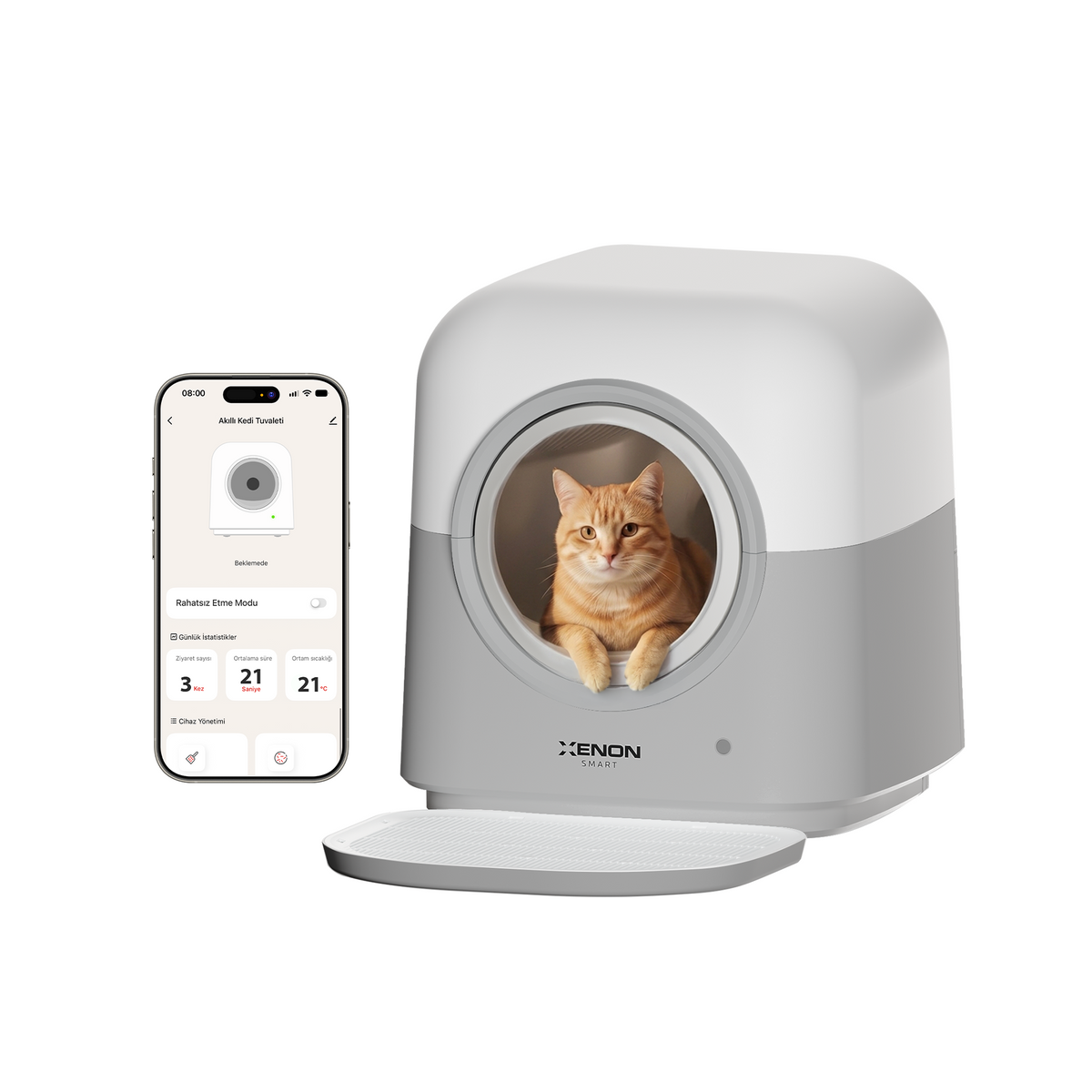 Otomatik Kedi Tuvaleti | 60L, 6L Atık Hazneli, UV, Wifi, Kilo Takibi, Akıllı Kedi Tuvaleti (X8621)