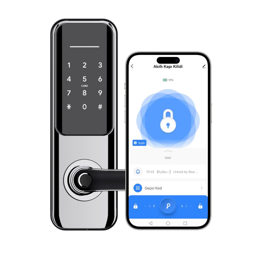 Akıllı Kapı Kilidi | Parmak İzli, Şifreli, Bluetooth Gateway Uyumlu, Krom Gümüş (X8051)