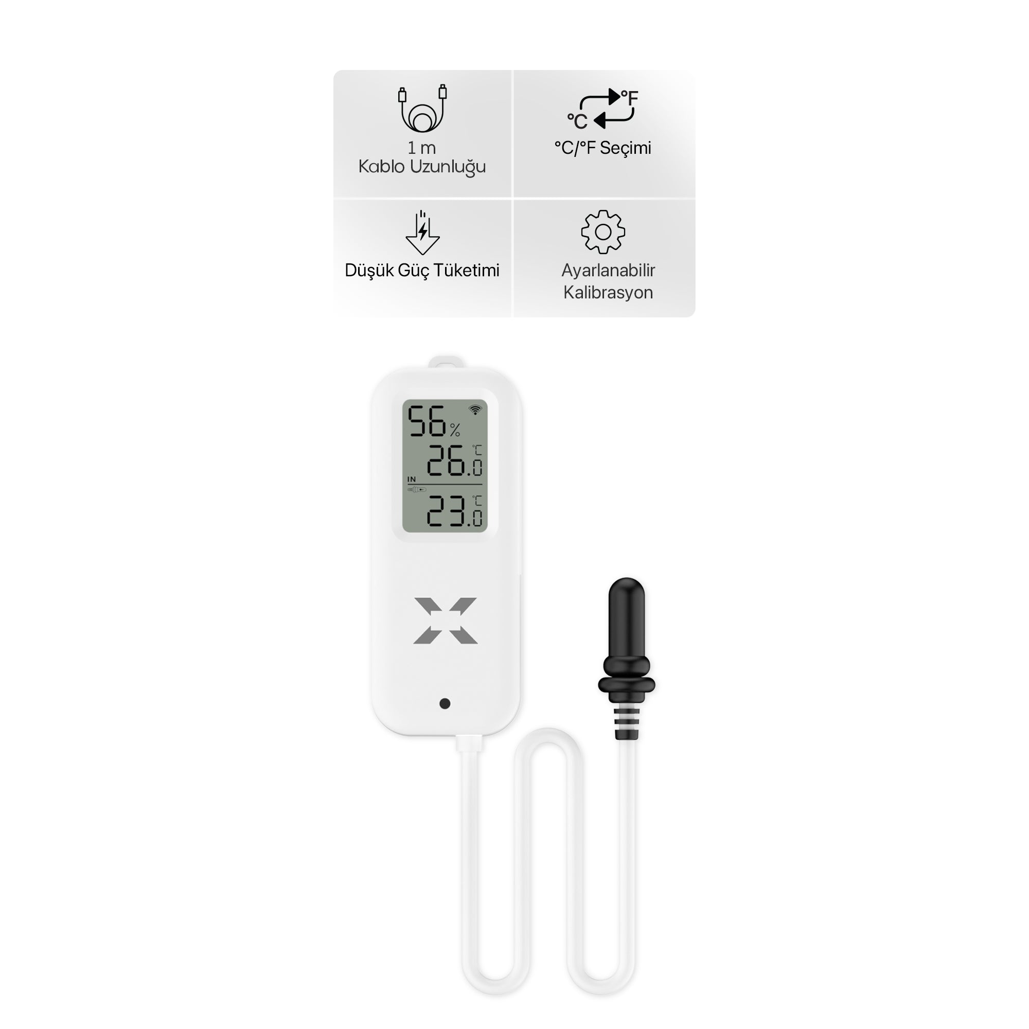 Dijital Termometre | Akıllı, Su Geçirmez Problu, WiFi, Sıcaklık ve Nem Sensörü (X7509)