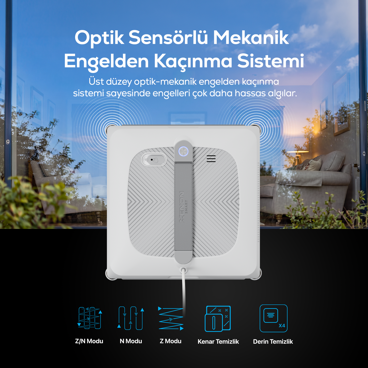 Elo Pro Cam Silme Robotu | 3 Yönlü Su Püskürtme, 4000 Pa, WiFi, Mobil Kontrol, Kumandalı (X8682)