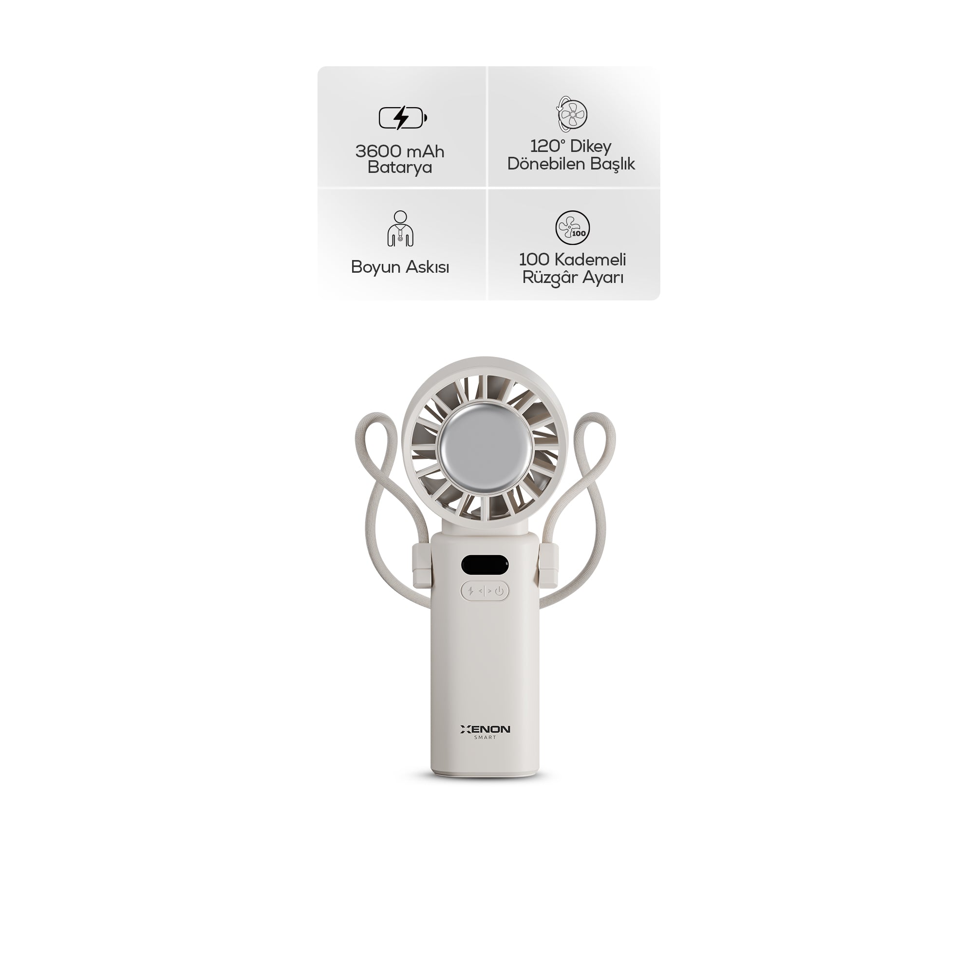 El Vantilatörü | Peltier Soğutma, 100 Kademe, 3600mAh, 8300 RPM, USB-C, Askılı, Beyaz (X6111)