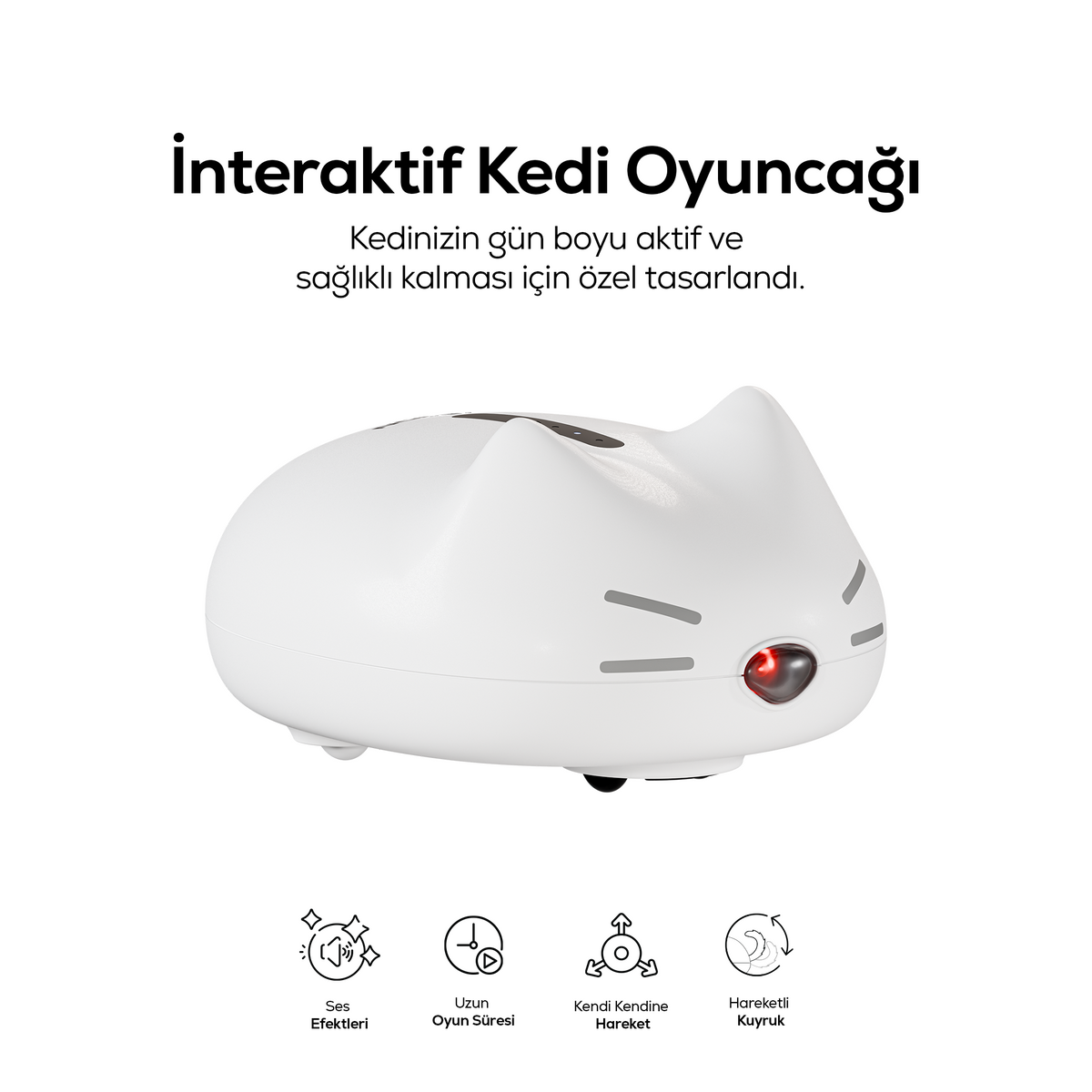 İnteraktif Kedi Oyuncağı | Hareketli Kuyruk, 3 Hız Modu, Şarjlı, Lazerli Kedi Oyuncağı (X8812)