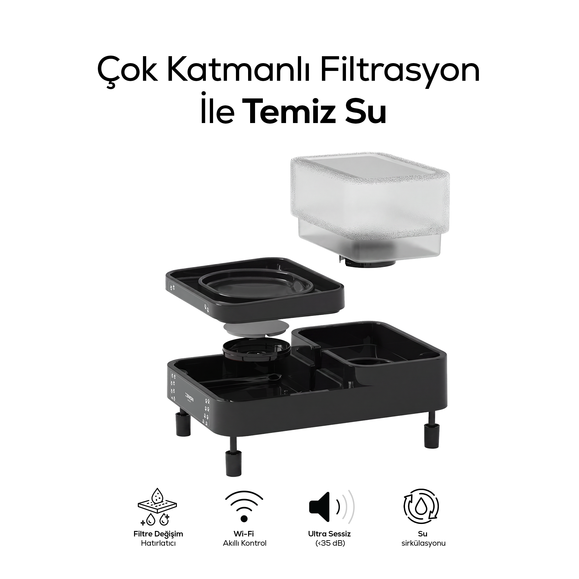 Akıllı Kedi ve Köpek Su Pınarı | 6.5L + 1.5L, WİFİ, Otomatik, Çoklu Filtreli (X8656)