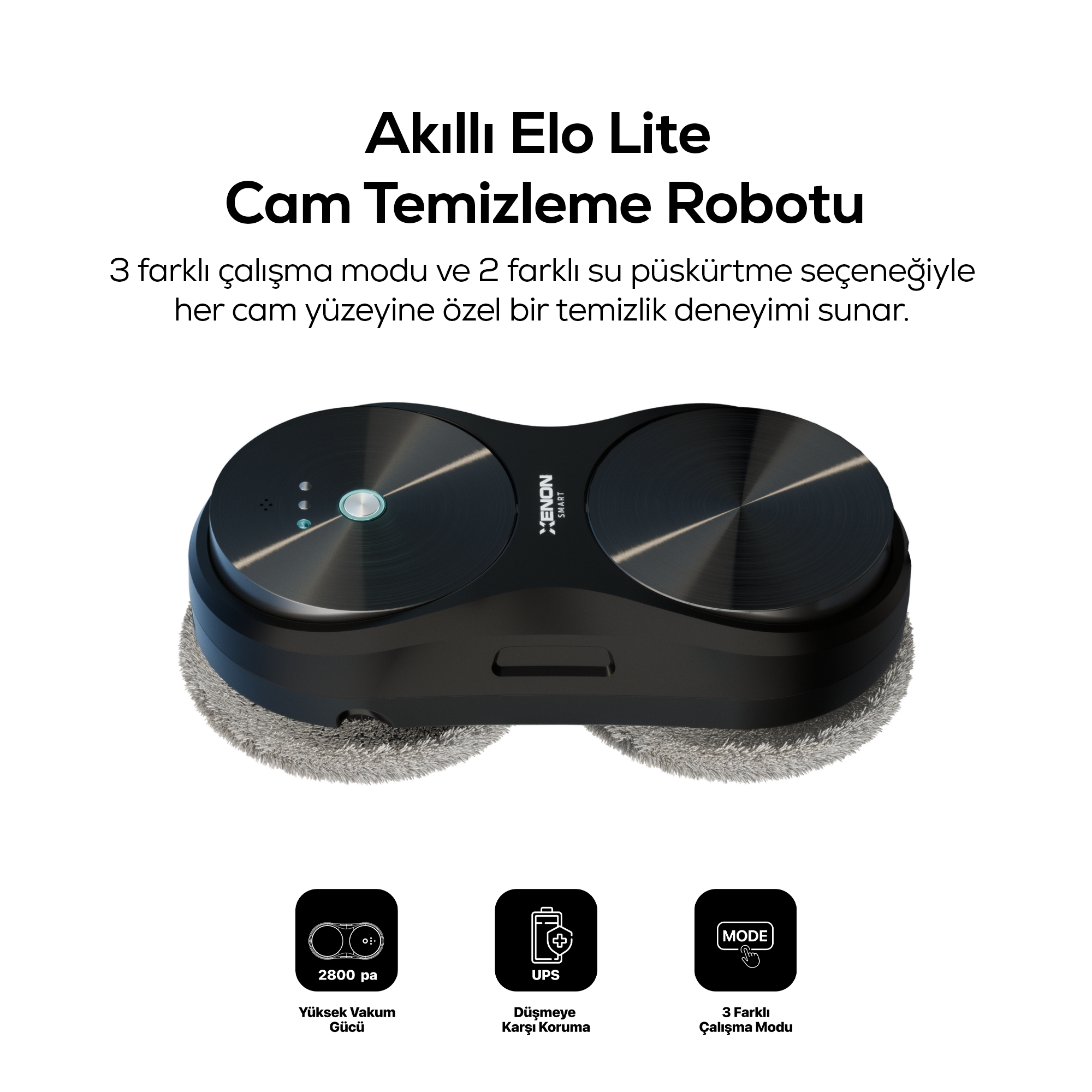 Elo Lite Cam Silme Robotu | Çift Su Püskürtme, 2800 Pa, WiFi, Mobil Kontrol, Kumandalı (X8680)
