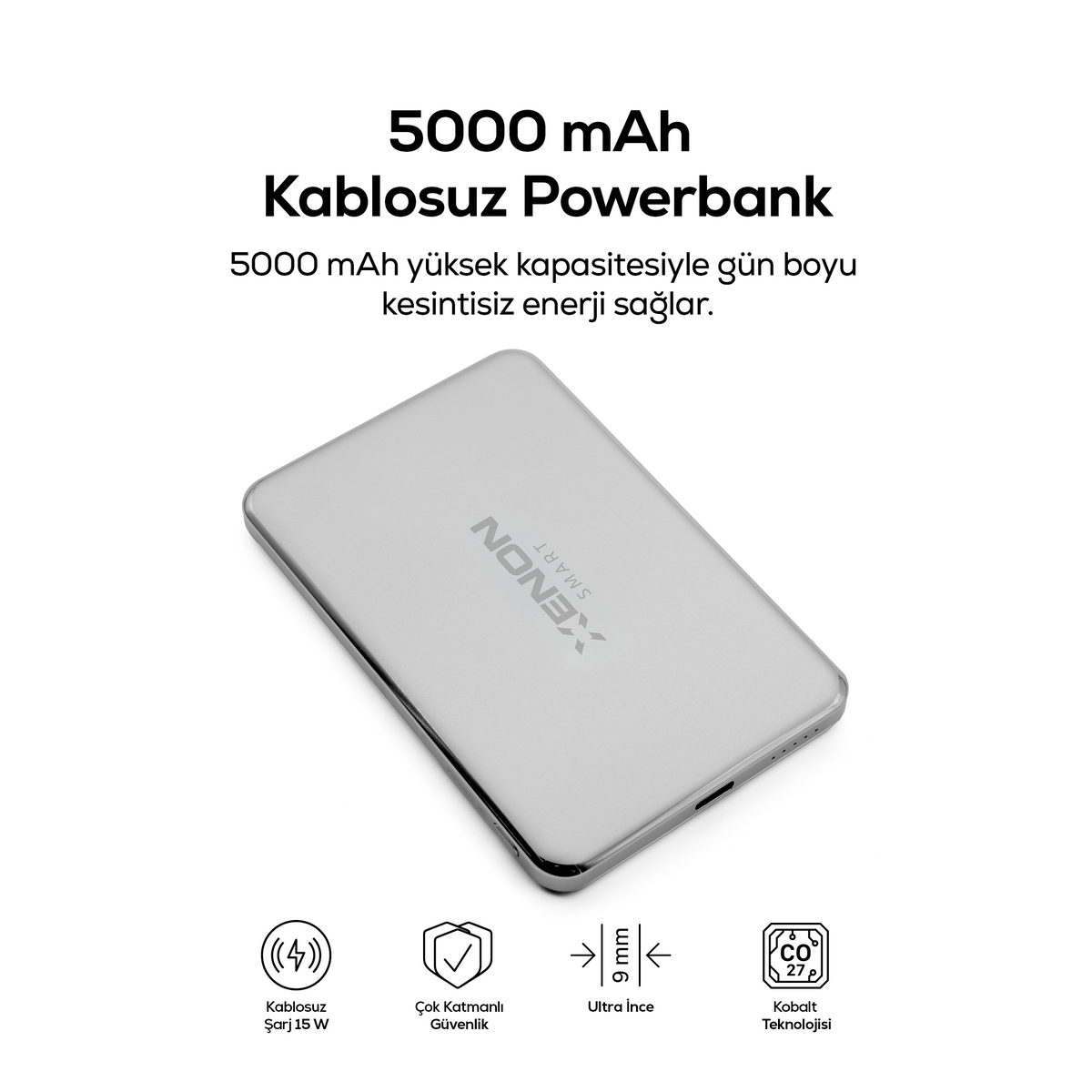 Kablosuz Powerbank 15W | 5000 Mah, Manyetik, 22.5W PD USB-C, İnce Alüminyum Gövde (X6440)
