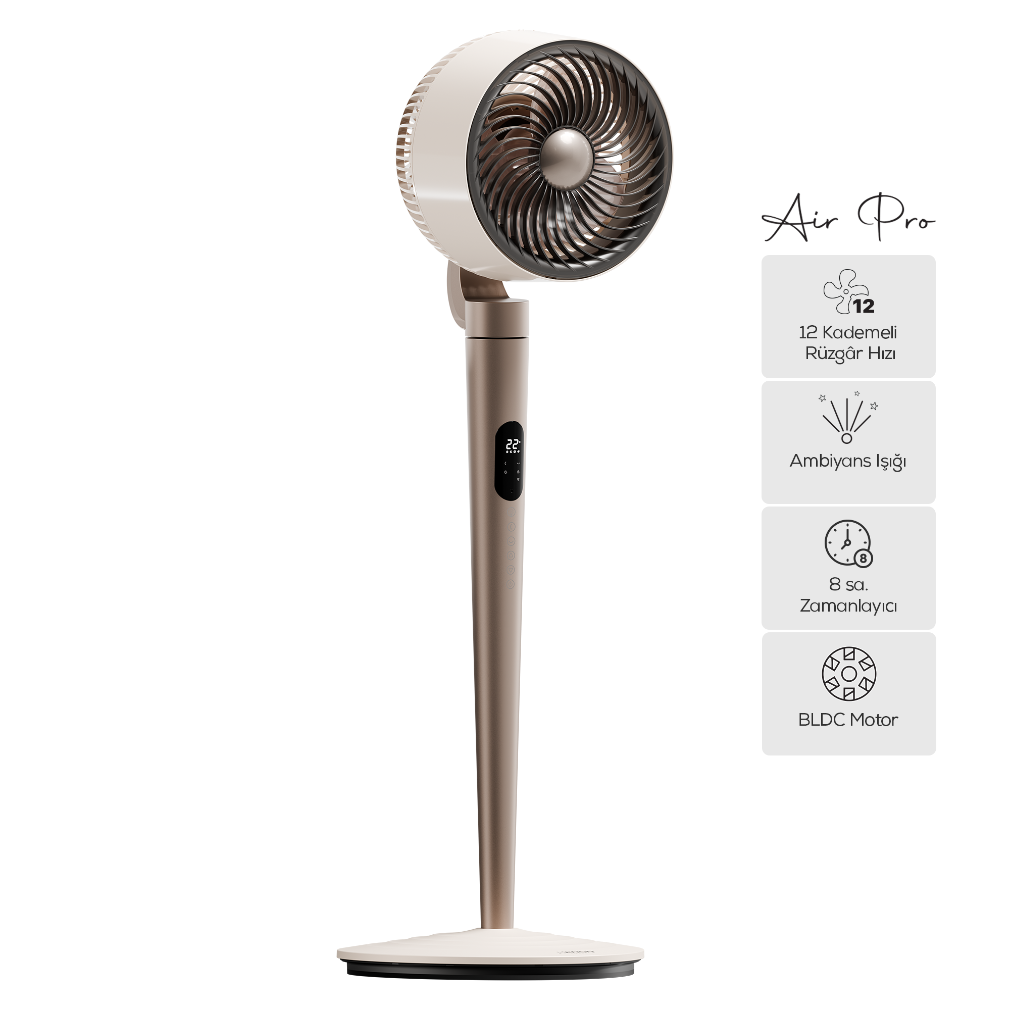 Ayaklı Vantilatör Air Pro | Akıllı, Sıcaklık Sensörlü, 3D Salınım, Işıklı (X7432)
