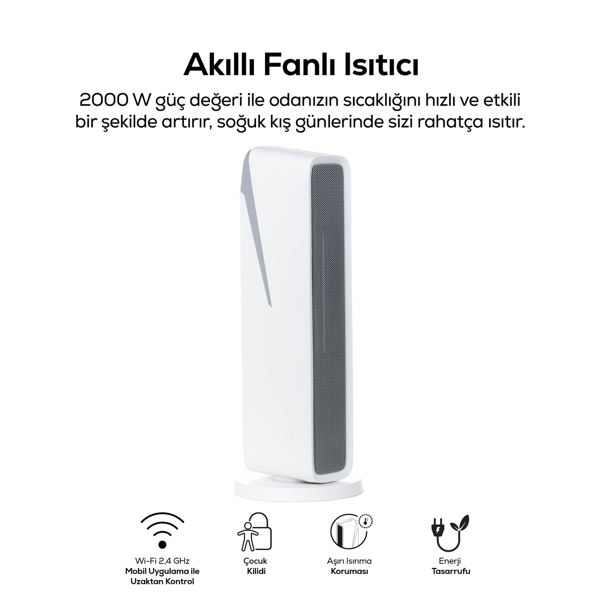 Fanlı Isıtıcı | 2000W, Mobil Kontrol, Kule Tipi, Güvenlikli, 3 Kademeli, Akıllı Isıtıcı (X7440)
