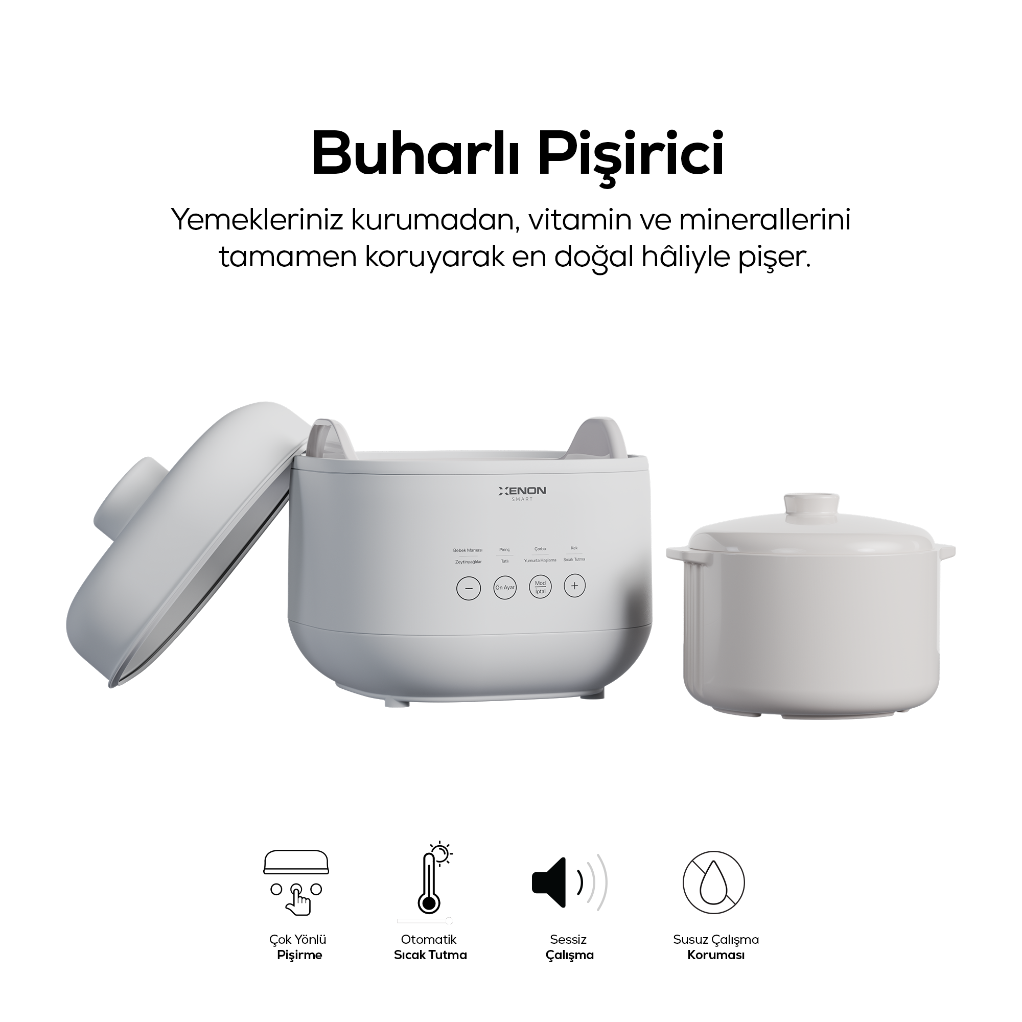 Buharlı Pişirici | Elektrikli, 1 L Seramik Hazne, Yumurta Haşlama, Otomatik Sıcak Tutma (X1124)