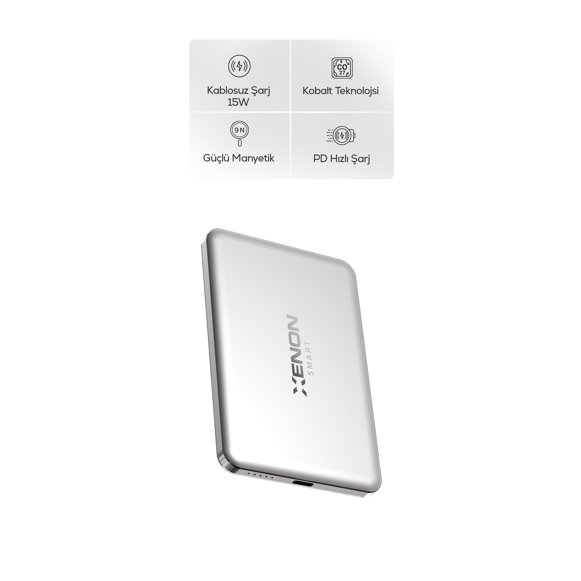 Kablosuz Powerbank 15W | 5000 Mah, Manyetik, 22.5W PD USB-C, İnce Alüminyum Gövde (X6440)
