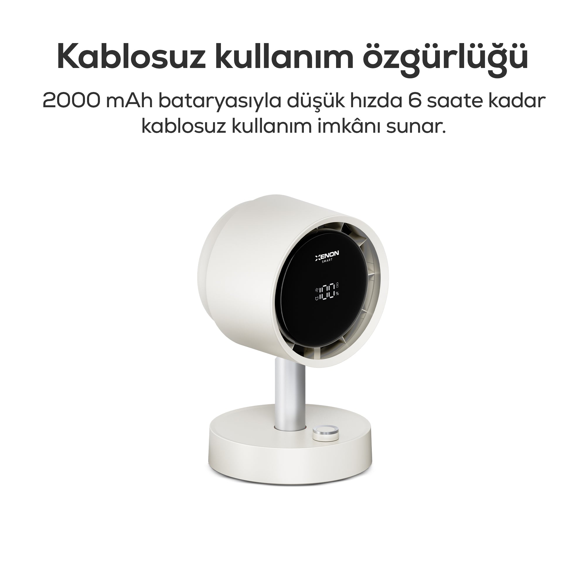 Taşınabilir Masaüstü Fanı | 100 Kademe, Otomatik Salınım, Dijital Ekran, 2000mAh, USB-C (X6114)