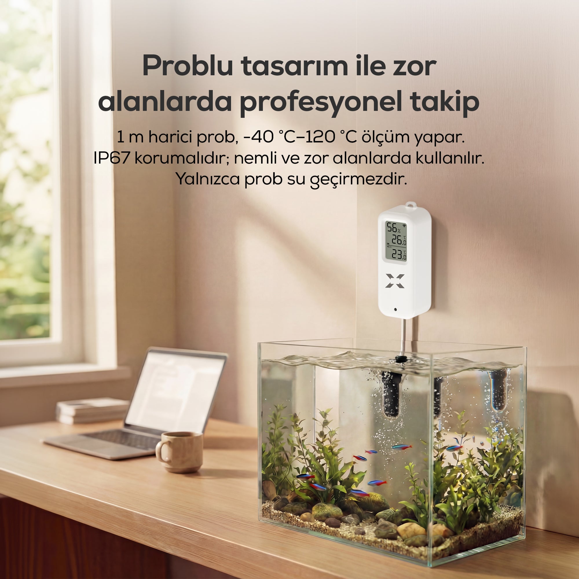 Dijital Termometre | Akıllı, Su Geçirmez Problu, WiFi, Sıcaklık ve Nem Sensörü (X7509)