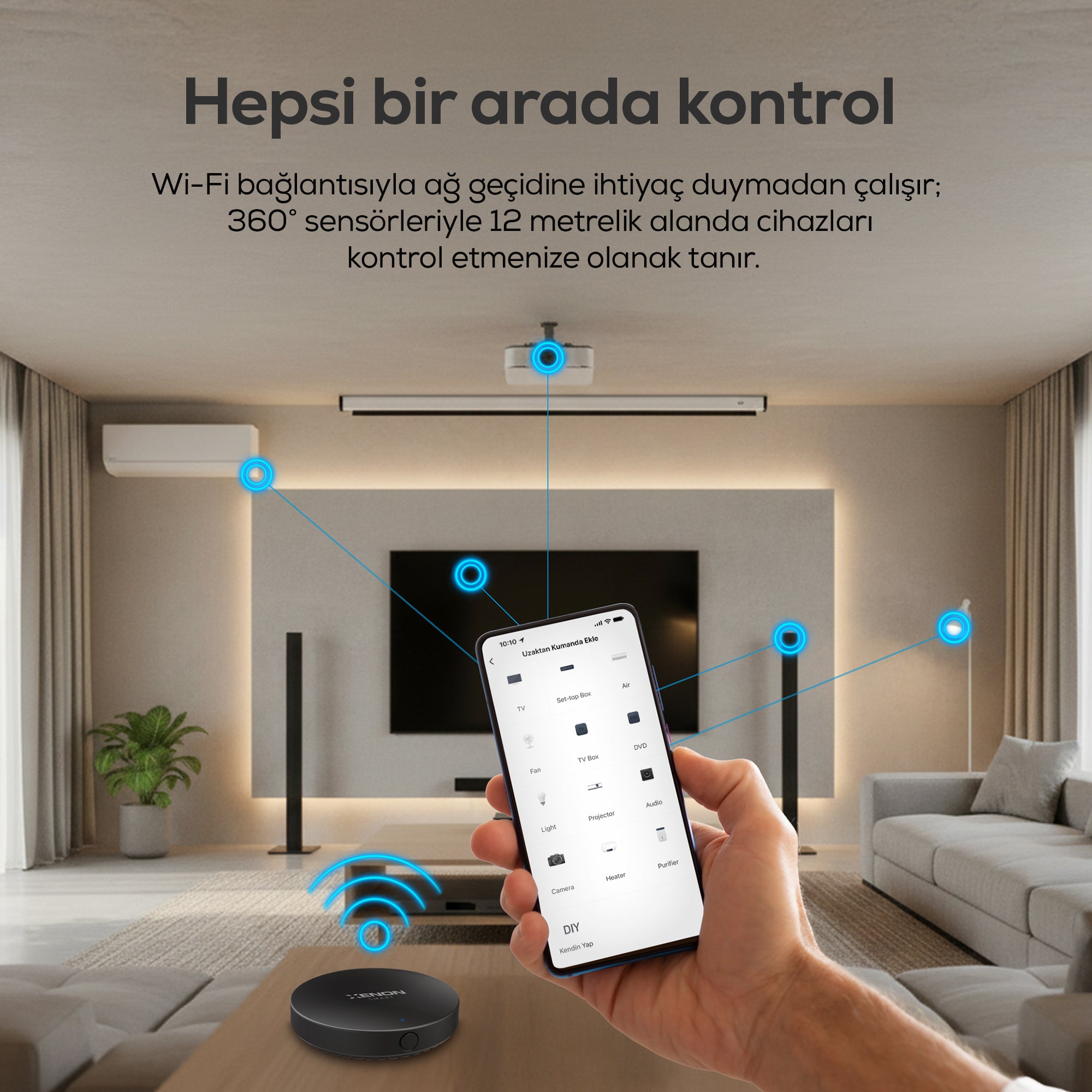 Akıllı Kumanda IR | Sıcaklık Nem Sensörü, 360° WiFi Klima TV Kontrolü, 12m Menzil, DIY (X7410)