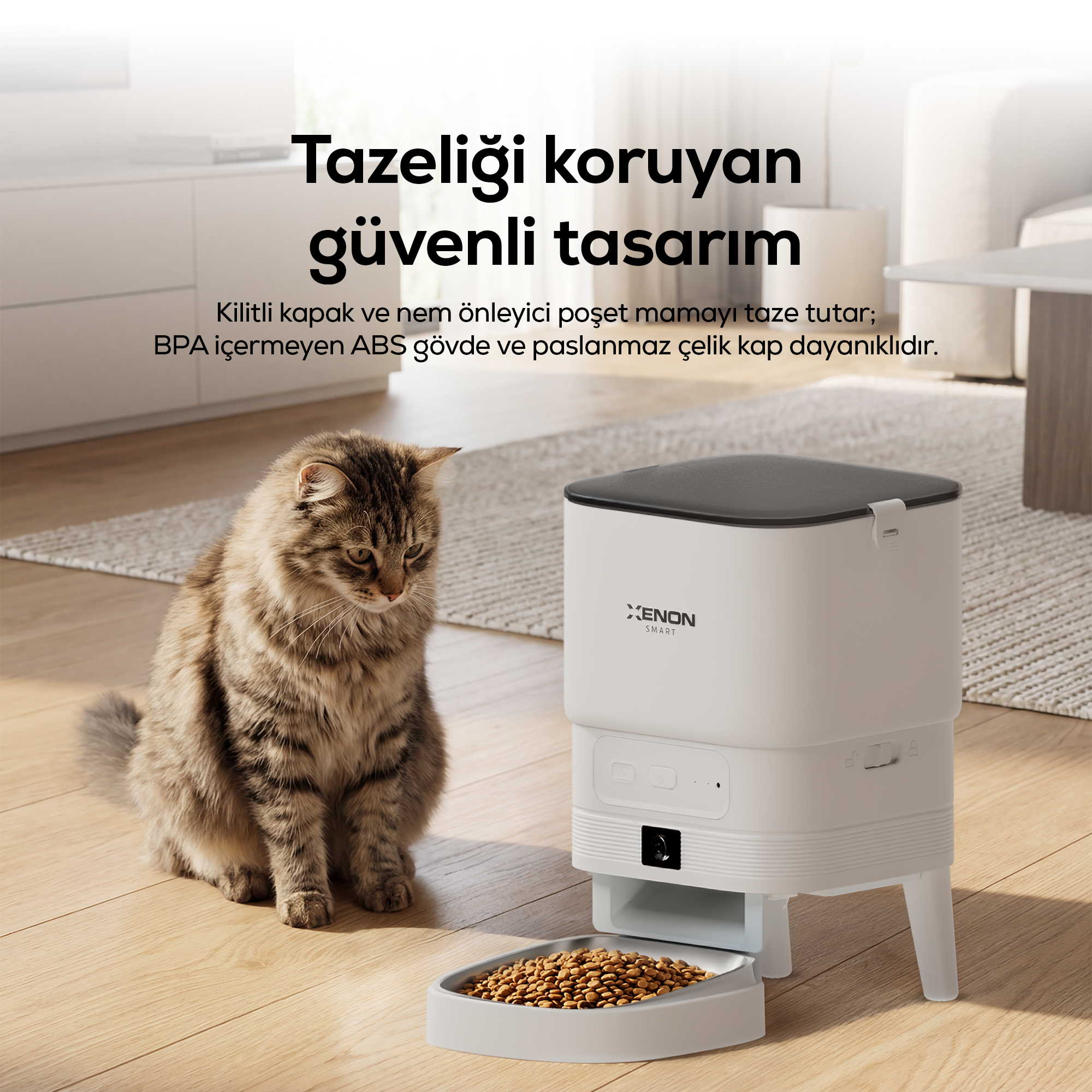 Akıllı Mama Kabı (Kameralı) | 1080p, 4L, Mobil Kontrol, Çelik Kase, Gece Görüş (X8614)