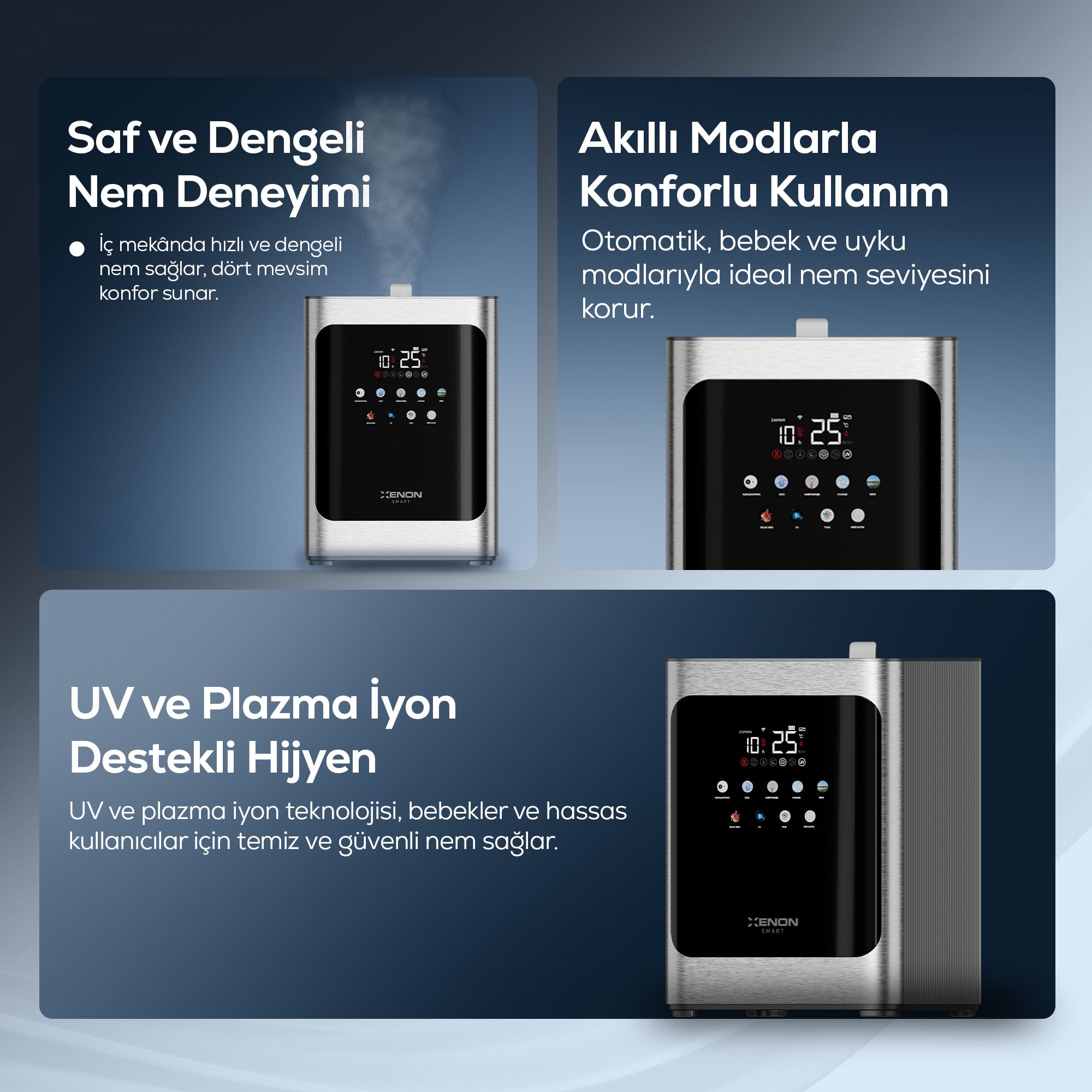 Akıllı Hava Nemlendirici Pure | Sıcak & Soğuk Buhar, 4.8L, UV + Plazma, Wi-Fi, 38dB Sessiz (X7452 )