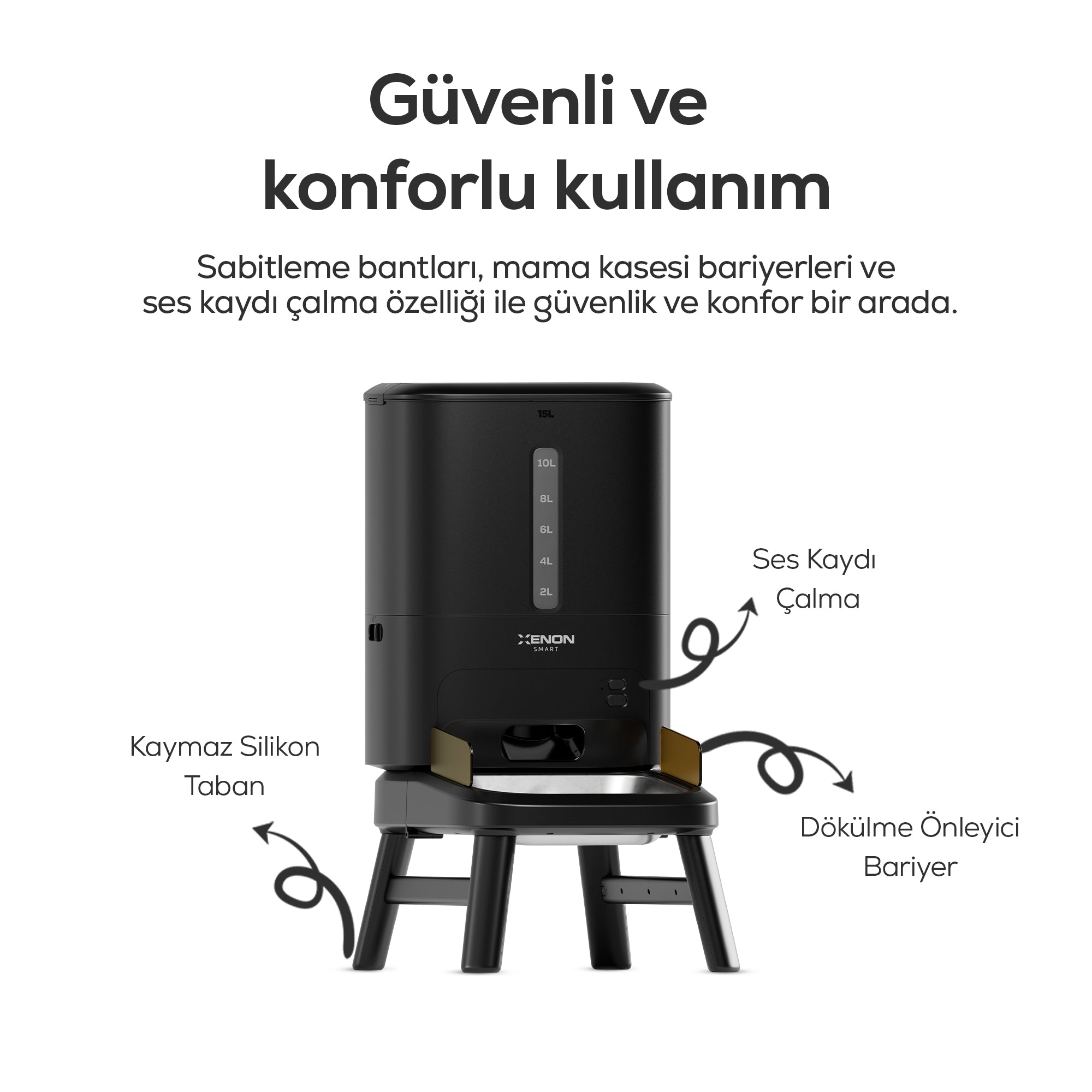 Köpek Mama Kabı | Akıllı, 15L, Mobil Kontrol, Büyük Taneli Mama Uyumlu, Yükseklik Ayarlı (X8630)