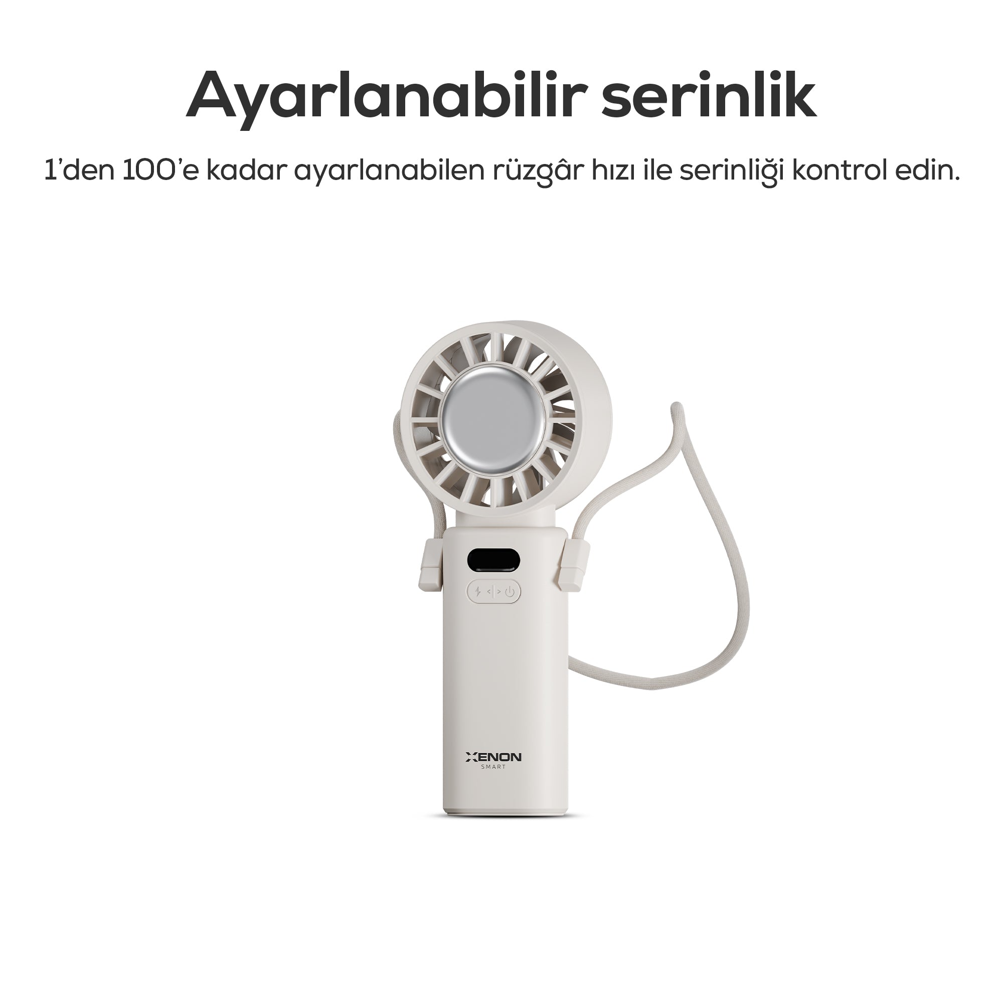 El Vantilatörü | Peltier Soğutma, 100 Kademe, 3600mAh, 8300 RPM, USB-C, Askılı, Beyaz (X6111)