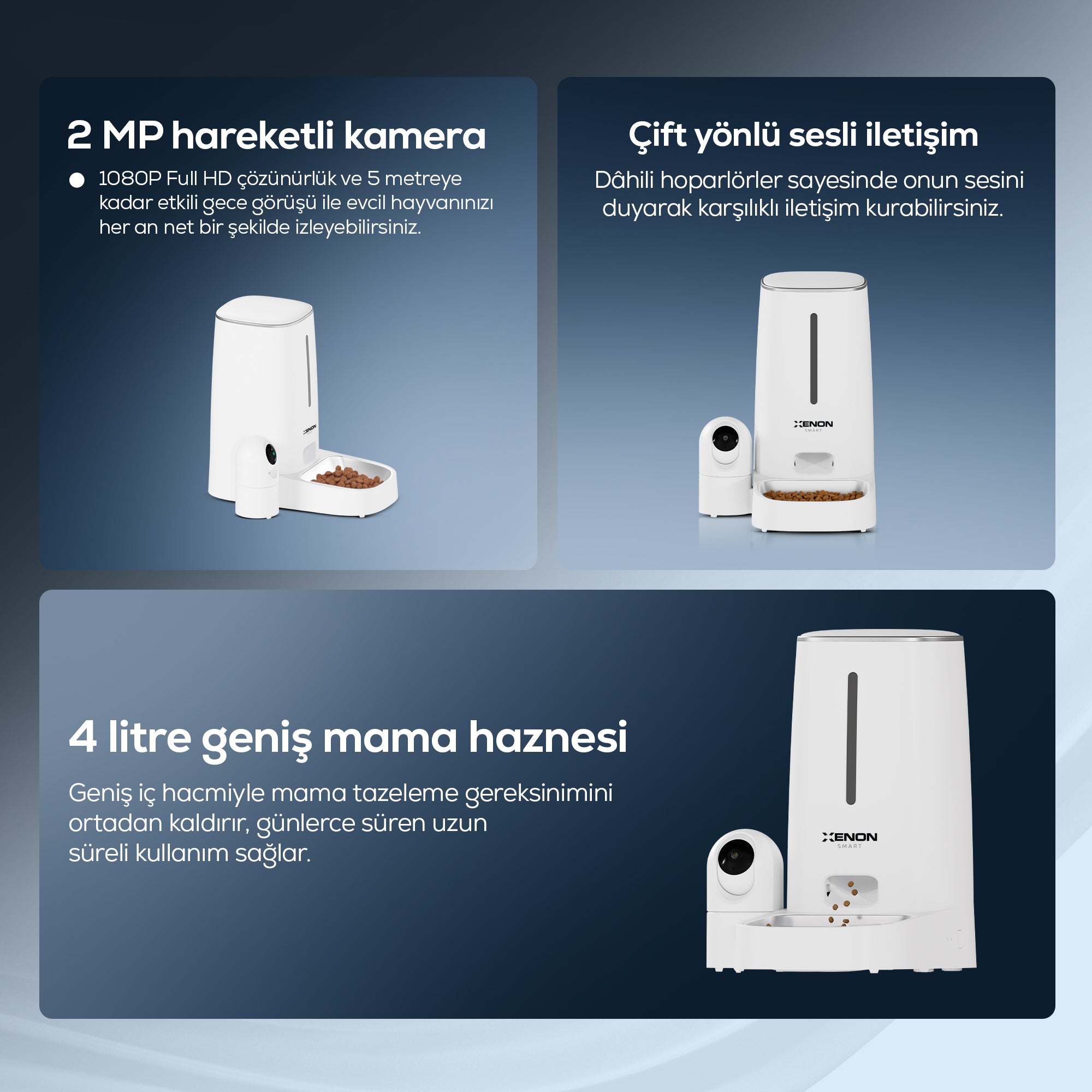 Akıllı Mama Kabı (Kameralı) | 2MP Gece Görüş, WiFi Mobil Kontrol, Çelik Kase, Çift Yönlü Ses (X8610)