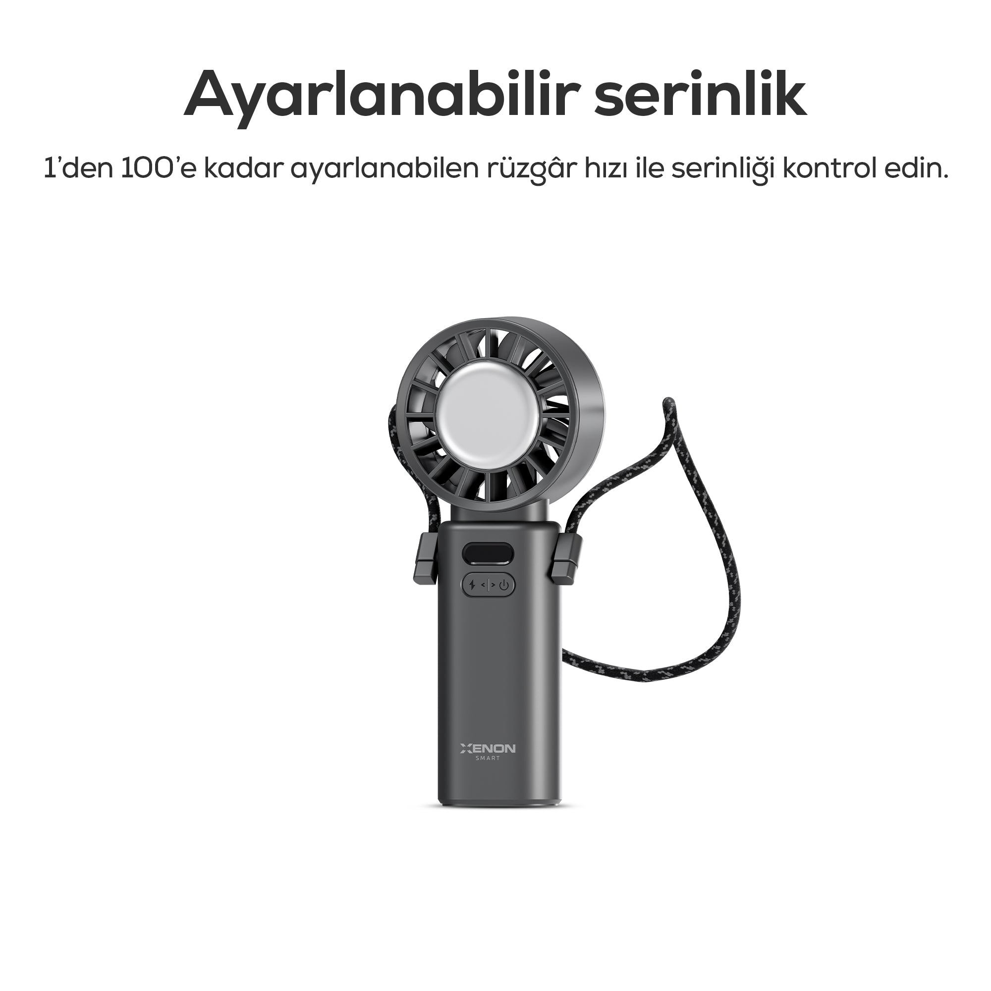 El Vantilatörü | Peltier Soğutma, 100 Kademe, 3600mAh, 8300 RPM, USB-C, Askılı, Gri (X6111)