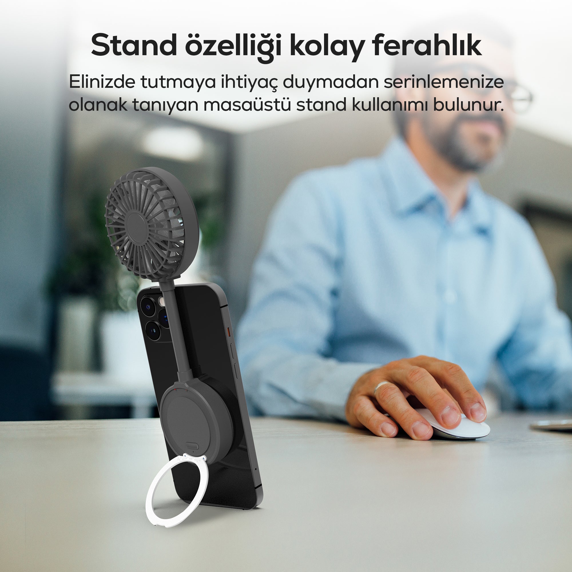 El Vantilatörü | Şarjlı, Taşınabilir, Teleskobik, Katlanabilir, Sessiz, Mini Fan (X6104)