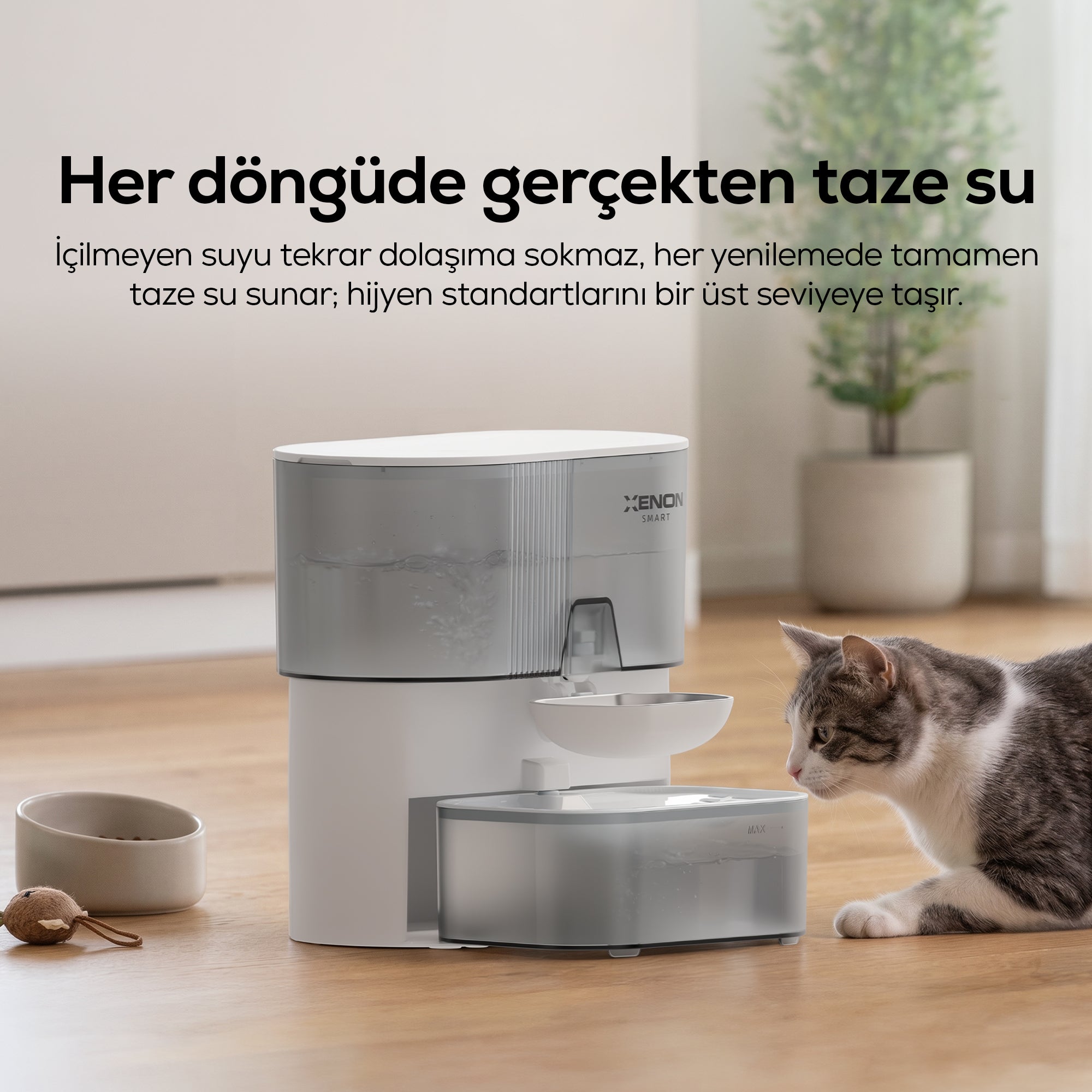 Kedi Su Pınarı | Otomatik, 3L, 2000 mAh, Taze Su Döngüsü, Çelik Kase (X8659)
