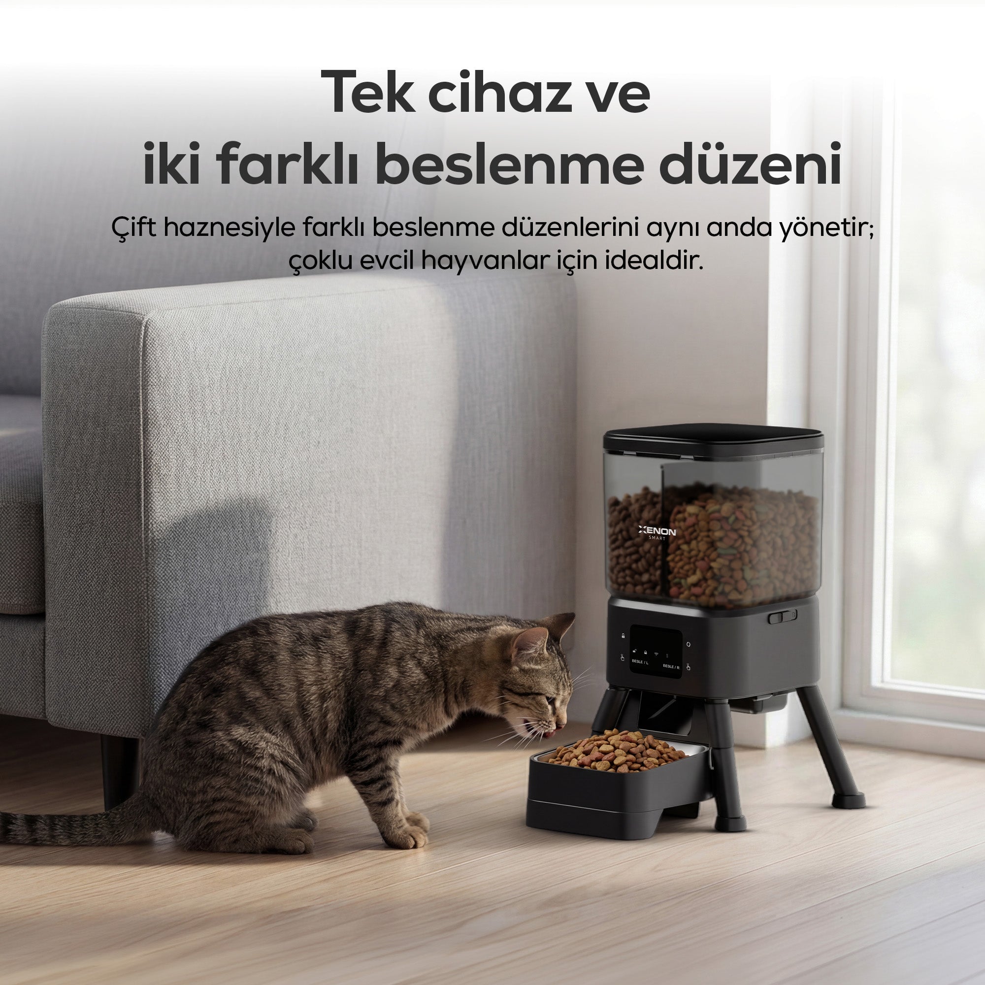 Akıllı Mama Kabı | Çift Hazneli, Bağımsız Kontrol, WiFi, Çelik